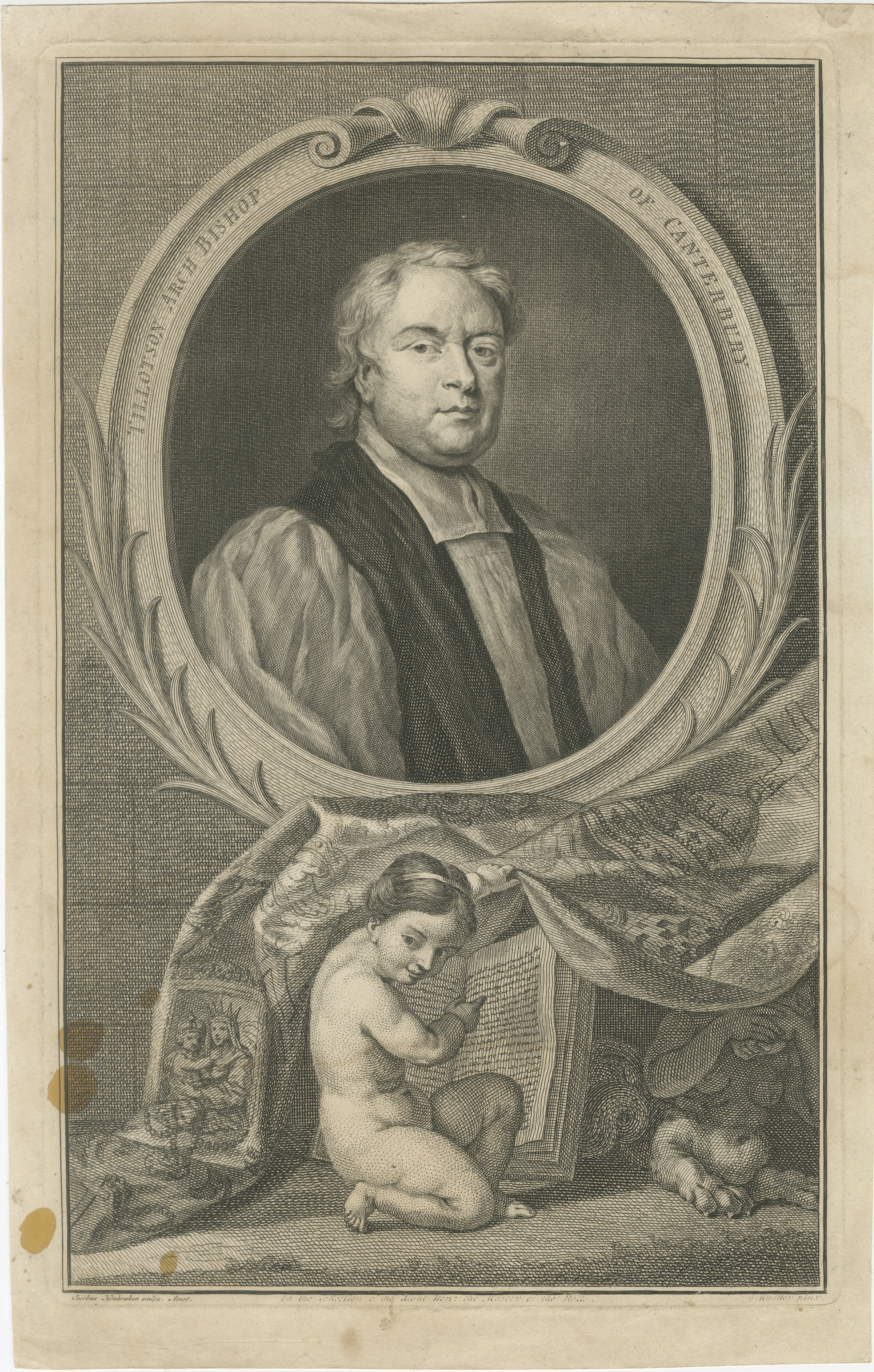 Tillotson Archbishop Canterbury Portrait, Houbraken Engraving 1746