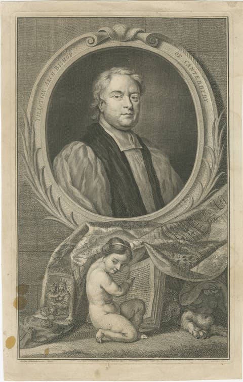 Tillotson Archbishop Canterbury Portrait, Houbraken Engraving 1746