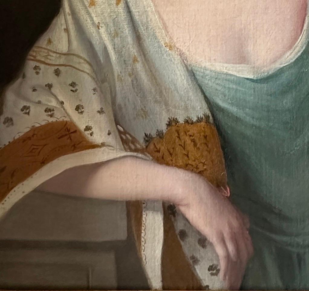 Porträt eines jungen Mädchens mit Kapuze und gemustertem Schal aus dem 18. Jahrhundert (Englische Schule), Painting, von Tilly Kettle