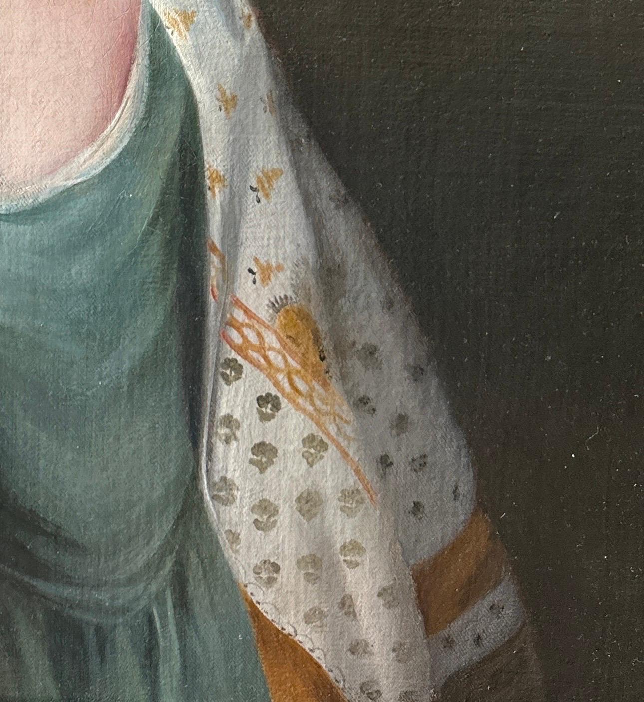 Porträt eines jungen Mädchens mit Kapuze und gemustertem Schal aus dem 18. Jahrhundert im Angebot 1