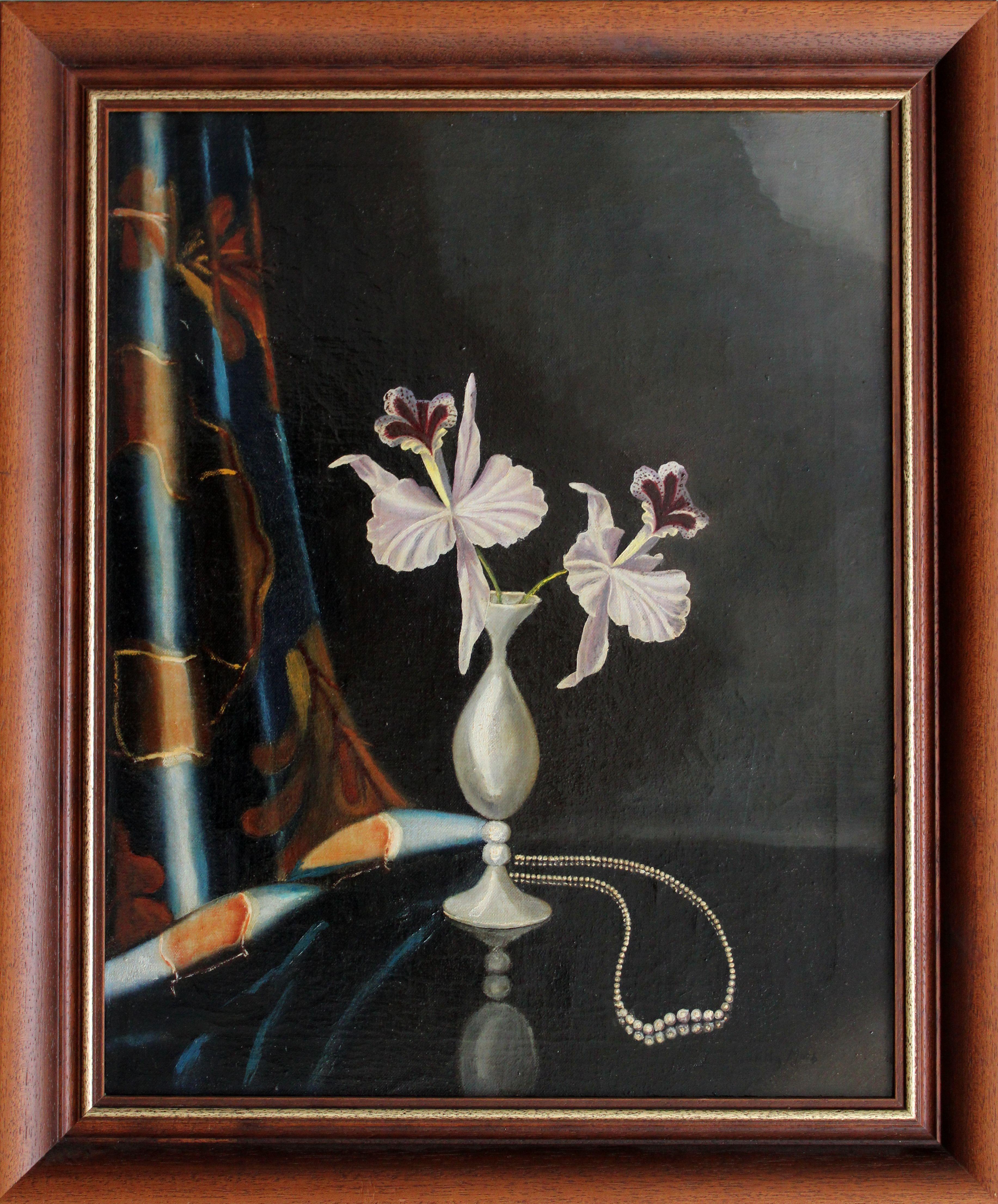 Still life with pearls. Oil on canvas, 50 x 40, 5 cm - Painting by Tilly Moes