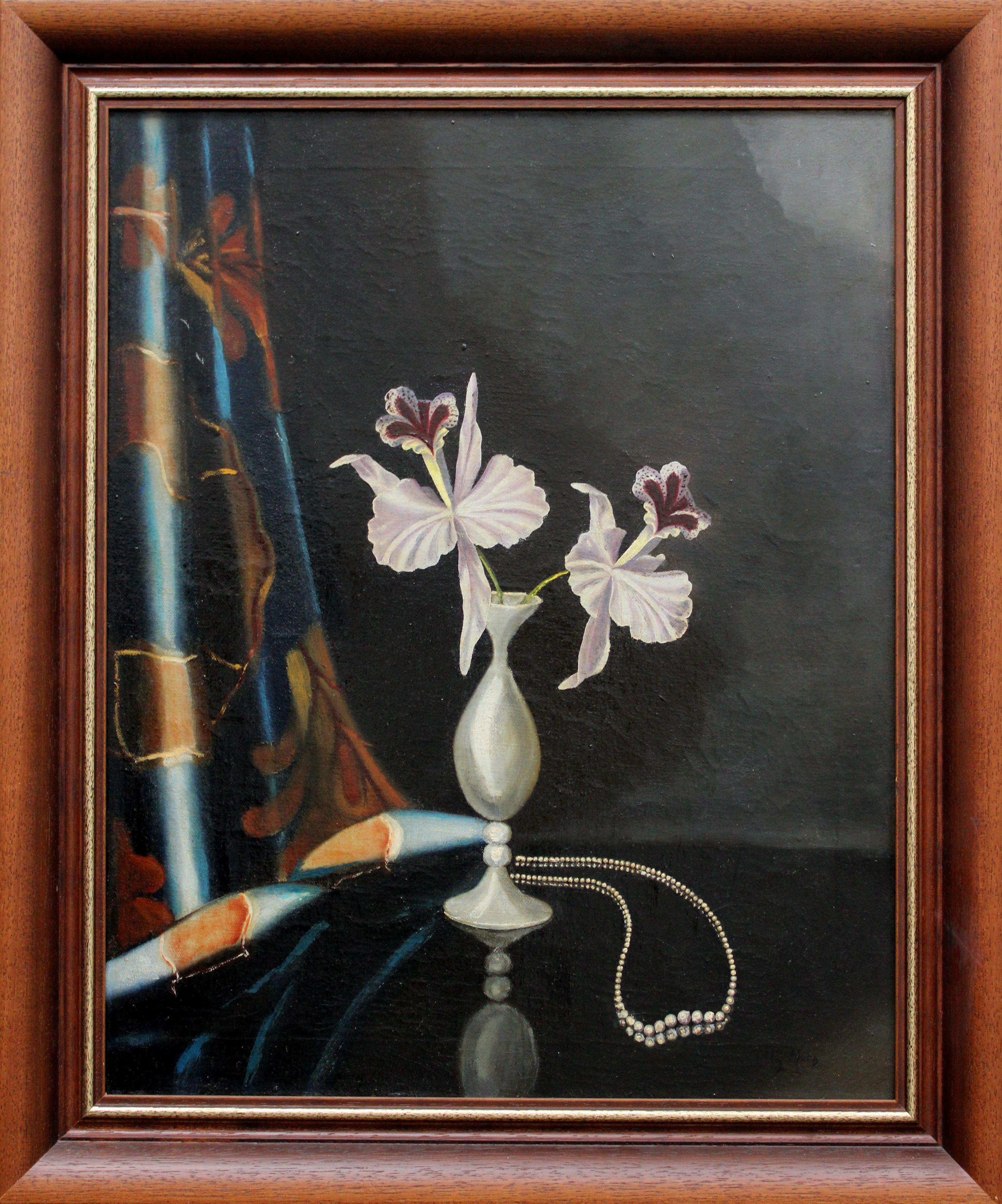 Still life with pearls. Oil on canvas, 50 x 40, 5 cm - Realist Painting by Tilly Moes