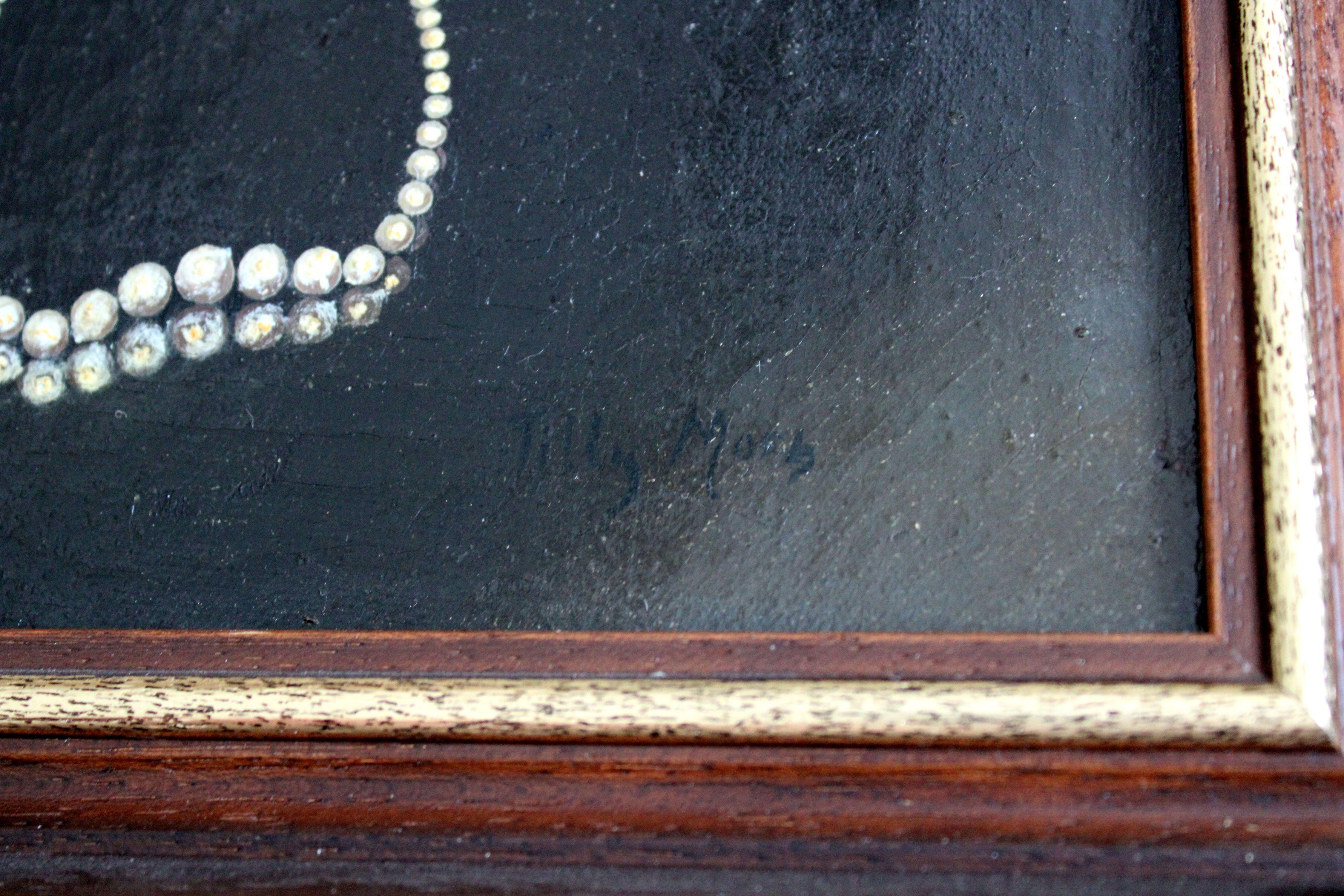 Still life with pearls. Oil on cardboard, 50x40,5 cm