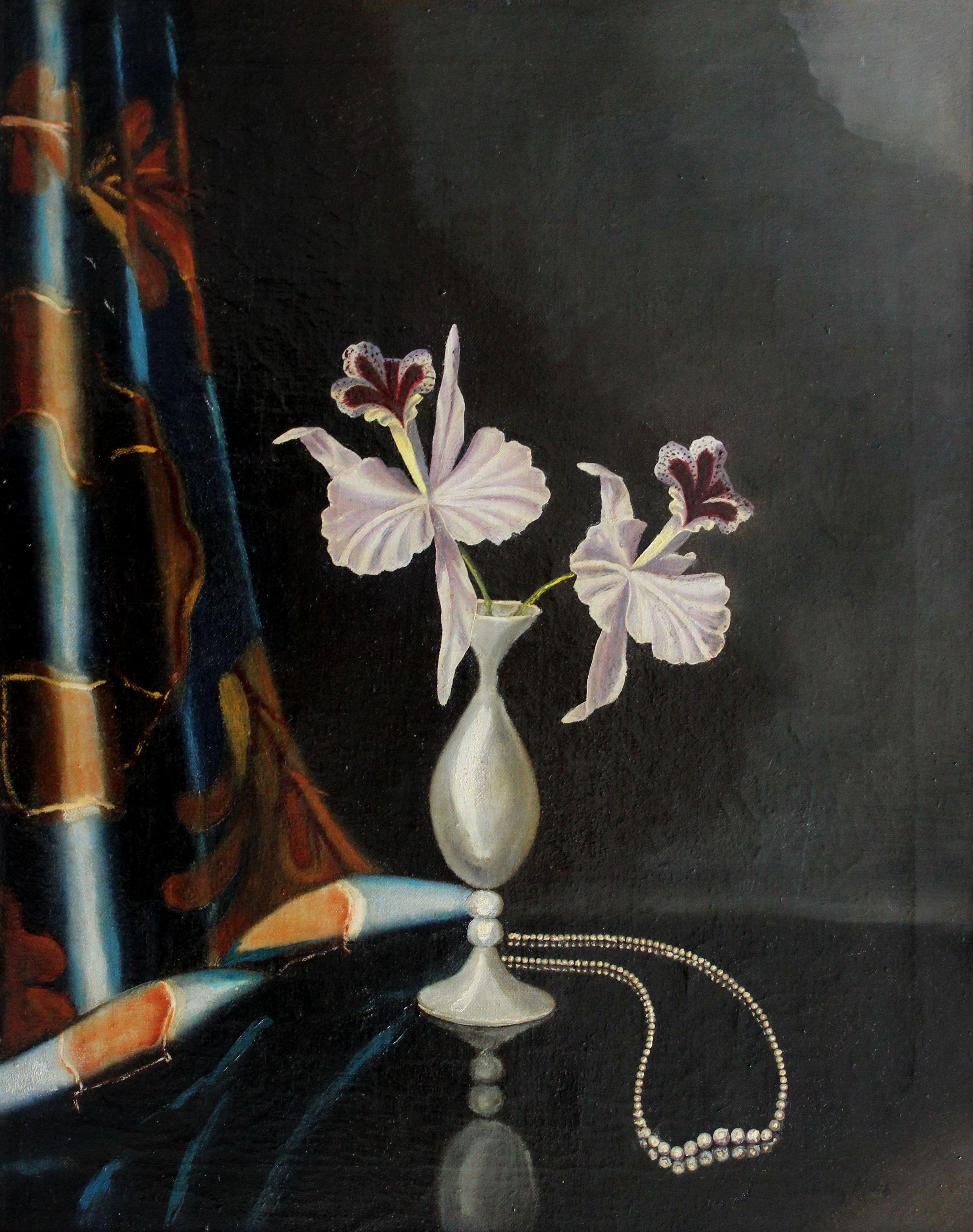 Tilly Moes Interior Painting - Still life with pearls. Oil on canvas, 50 x 40, 5 cm