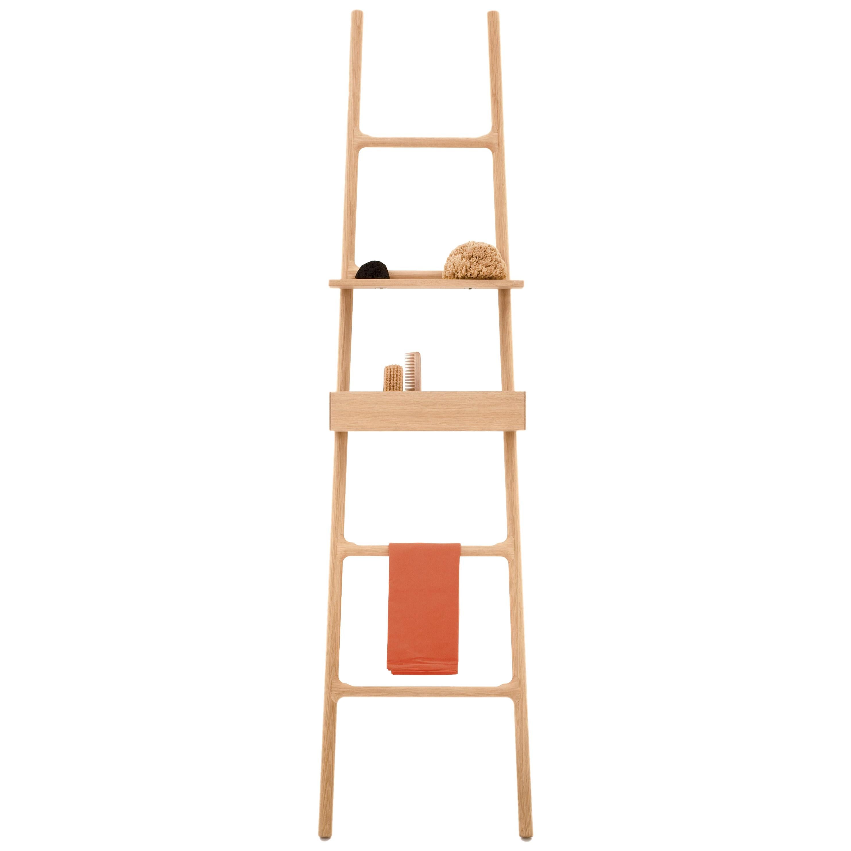Tilt Ladder in Solid Oak with Shelf and Holder by Smith Matthias 