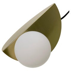 9" Folded Steel Table Lamp with Hand Blown, Frosted Glass Diffuser in Brass