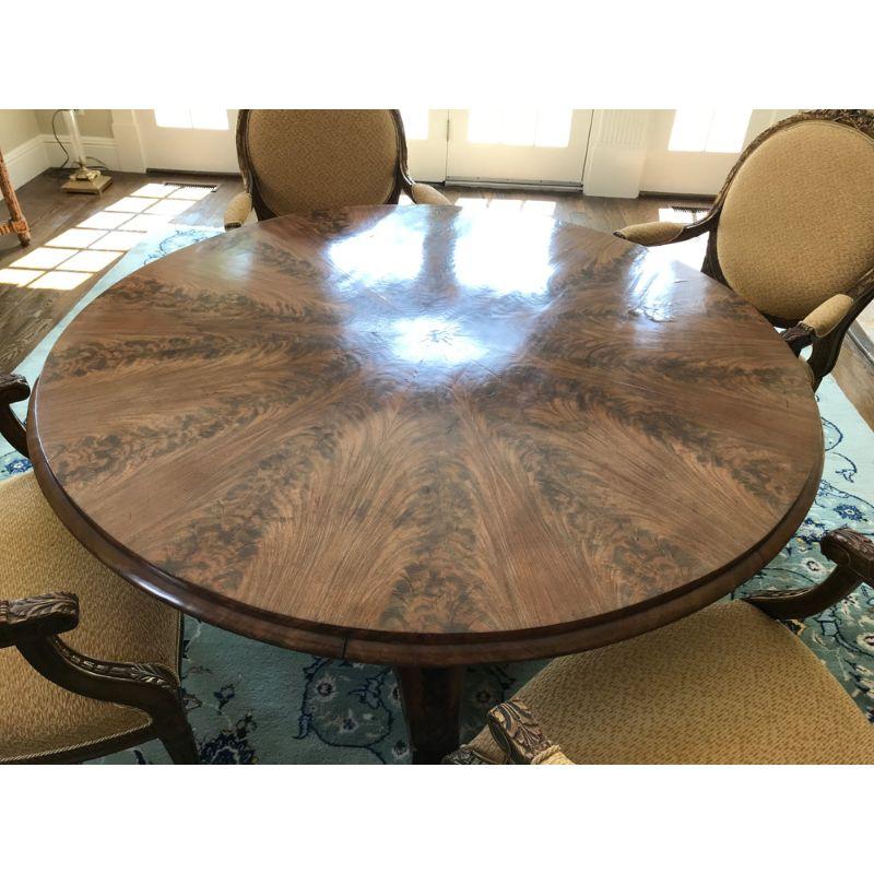 Tilt Top Burled Mahogany English Claw Foot Pedestal Dining Table In Good Condition For Sale In Locust Valley, NY