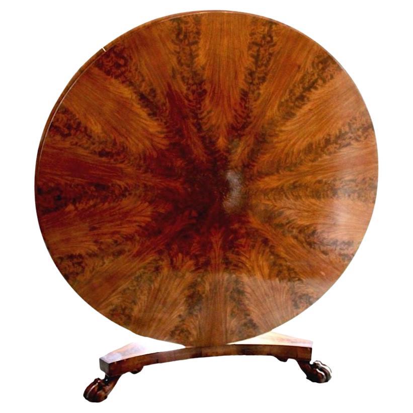 Tilt Top Burled Mahogany English Claw Foot Pedestal Dining Table For Sale