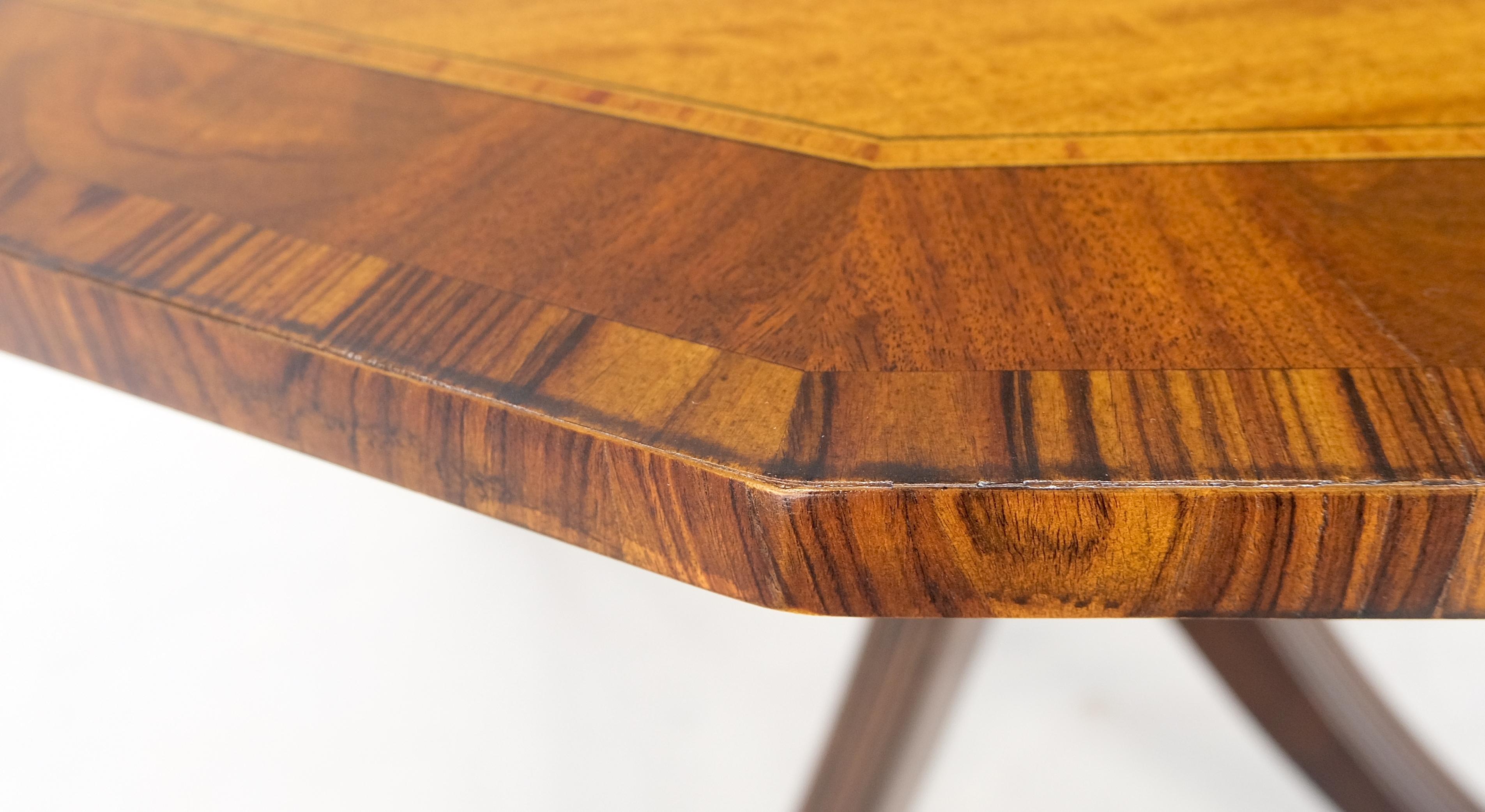 Tilt Top Mahogany Banded Rosewood Round Breakfast Table Single Pedestal Base For Sale 5