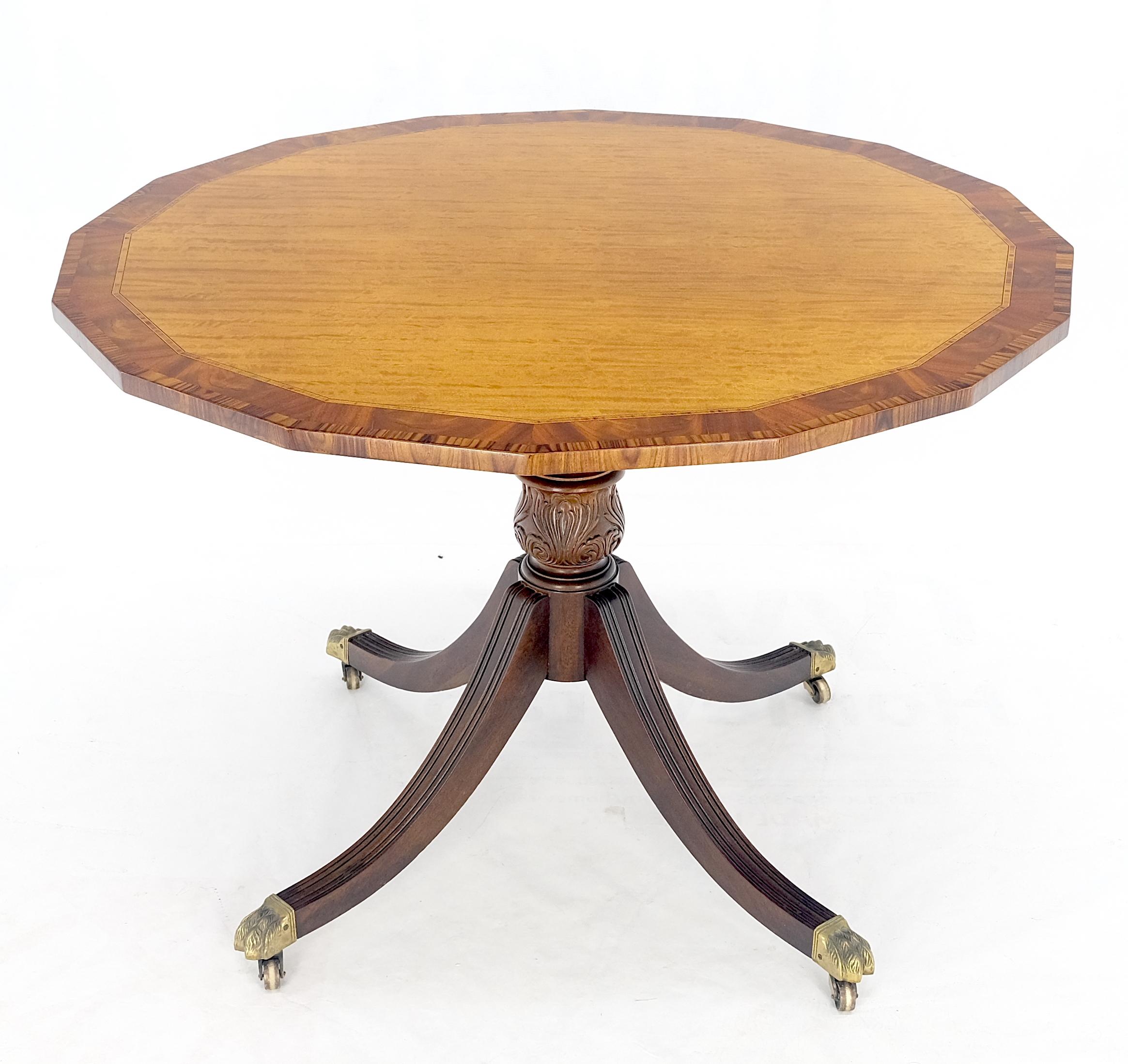 American Tilt Top Mahogany Banded Rosewood Round Breakfast Table Single Pedestal Base For Sale