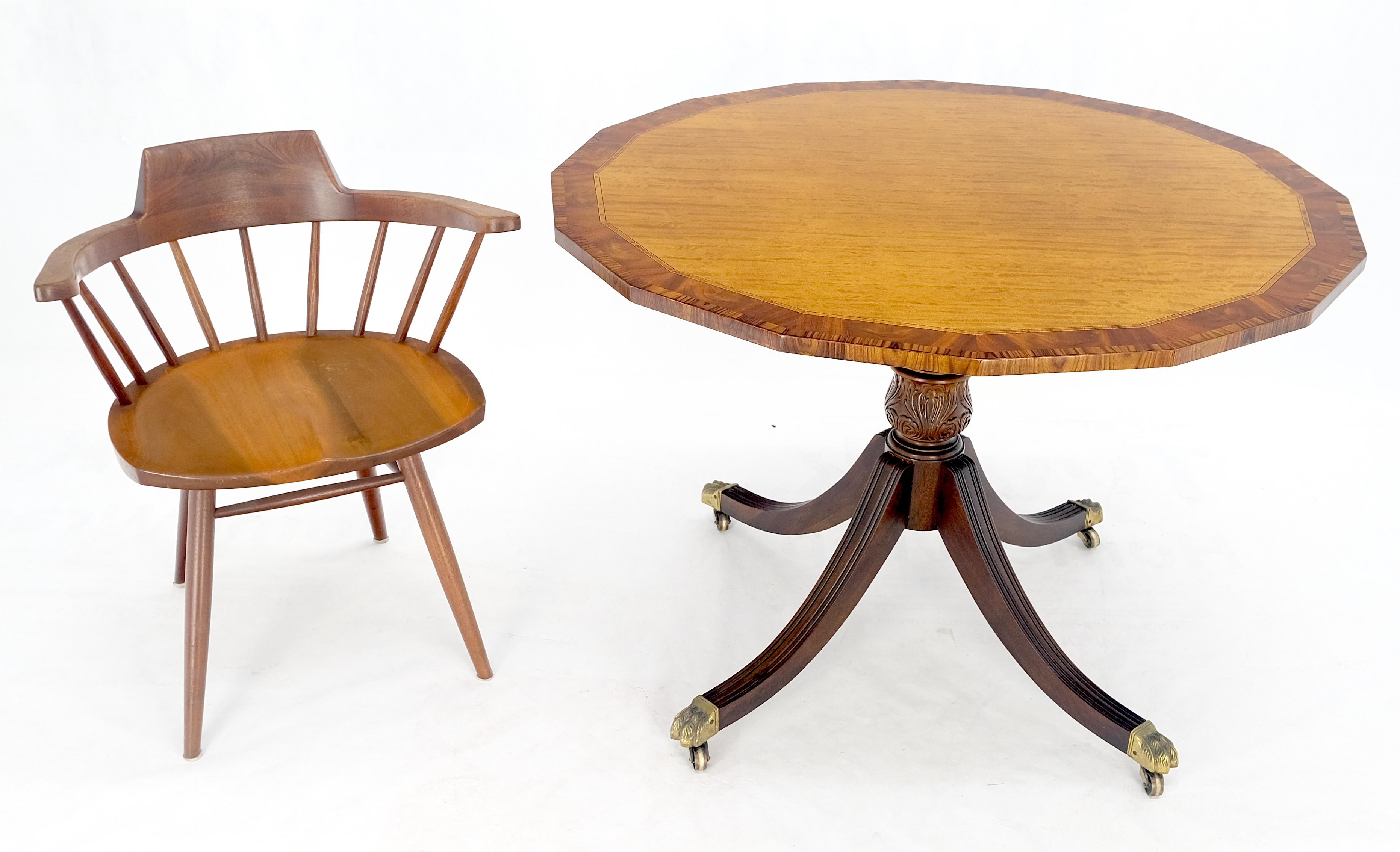 20th Century Tilt Top Mahogany Banded Rosewood Round Breakfast Table Single Pedestal Base For Sale