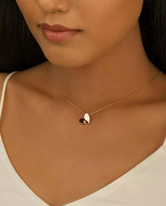 Heart Charm Pendant Necklace with Genuine Diamond in 14k Solid Gold