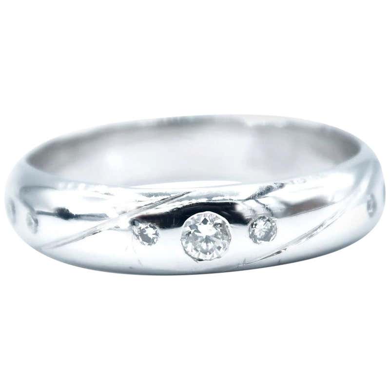 Tilted Slash Diamond Dotted 18 Karat White Gold Men's Band Ring For ...