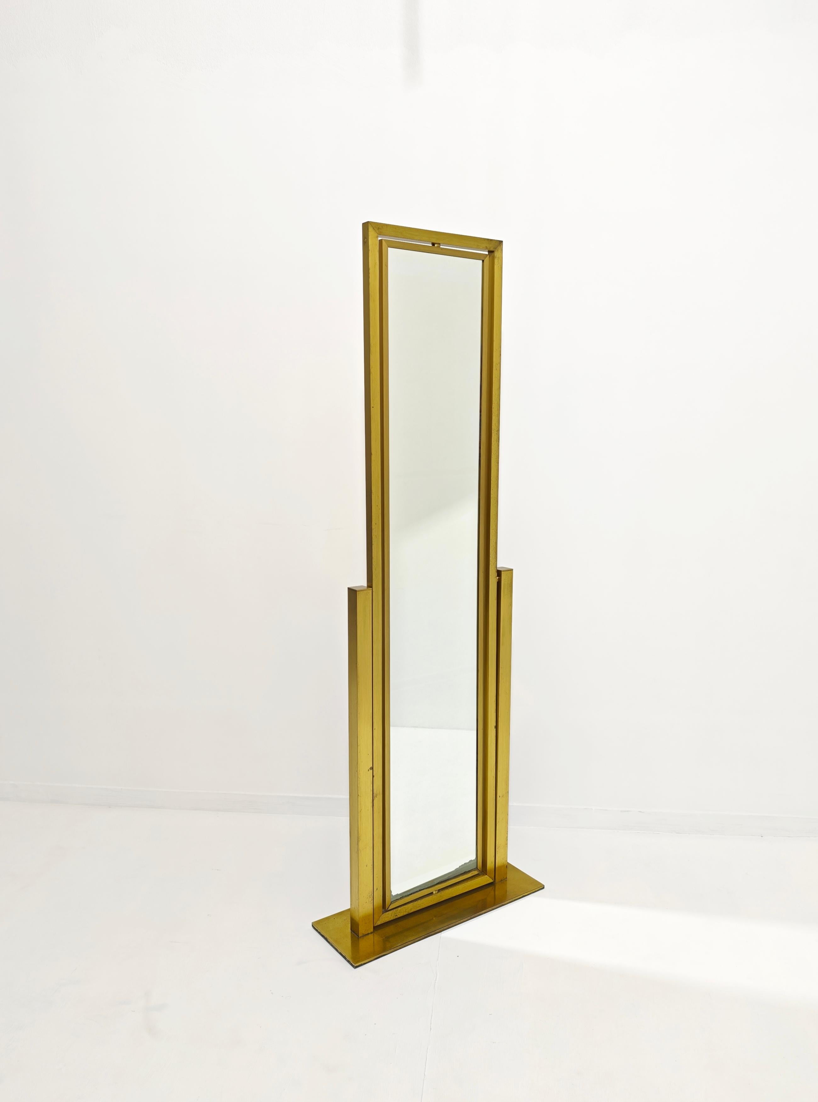 20th Century Tilting and Adjustable Mirror in Brushed Brass Italy 1960/70 Mid-Century Modern For Sale