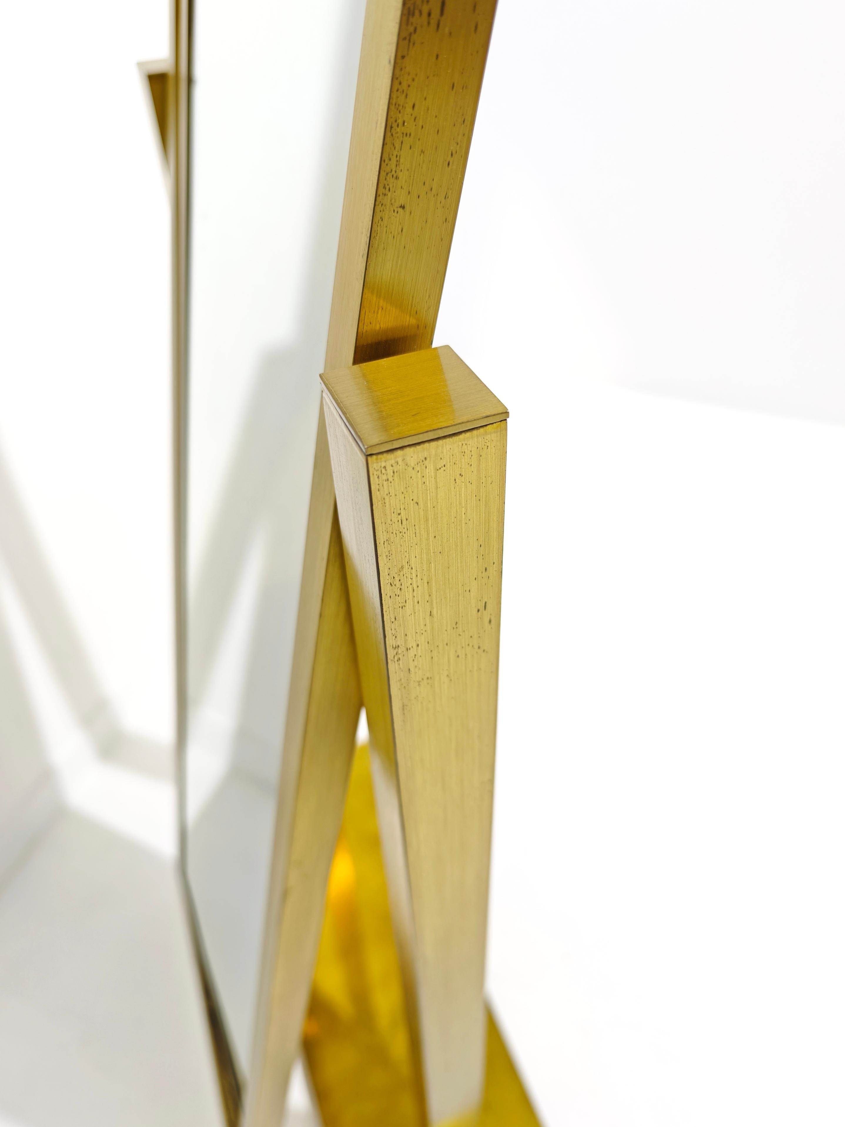 Aluminum Tilting and Adjustable Mirror in Brushed Brass Italy 1960/70 Mid-Century Modern For Sale