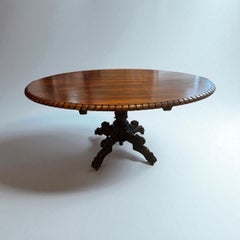 Tilting Anglo Colonial Oval Rosewood Center or Breakfast Table w/Carved Base