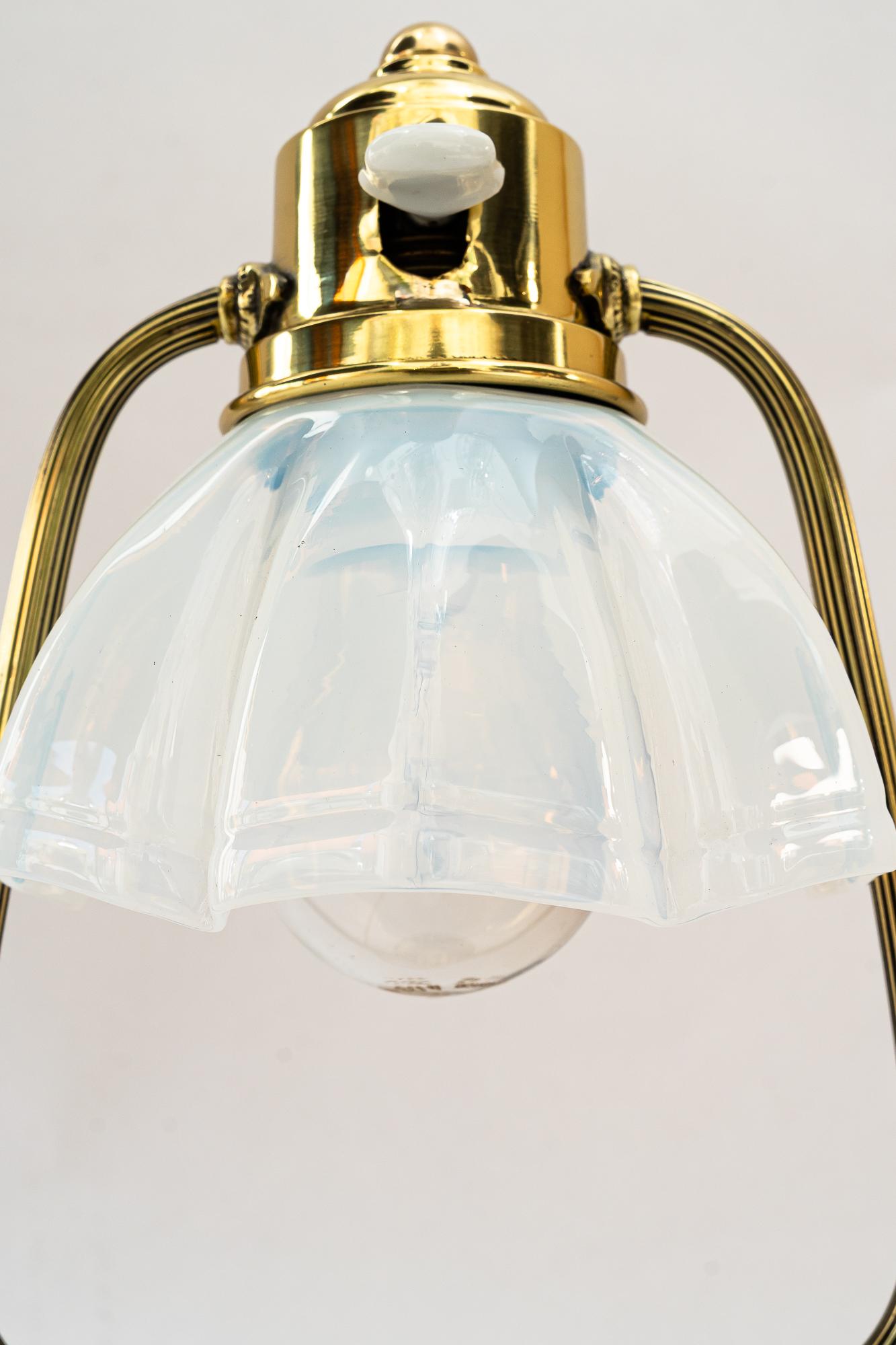 Brass Tilting art deco table lamp with opaline glass shade vienna around 1920s For Sale