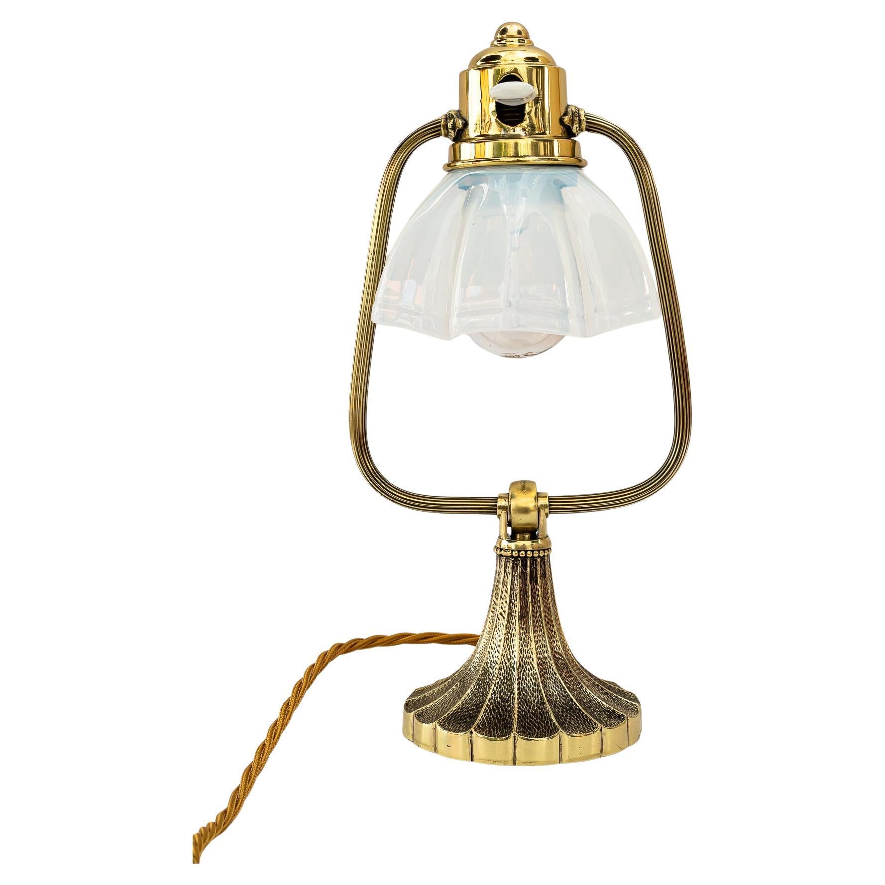 Tilting art deco table lamp with opaline glass shade vienna around 1920s