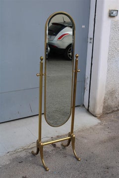 Tilting Bedroom Mirror Mid-Century Italian Design Solid Brass Gold, 1950s