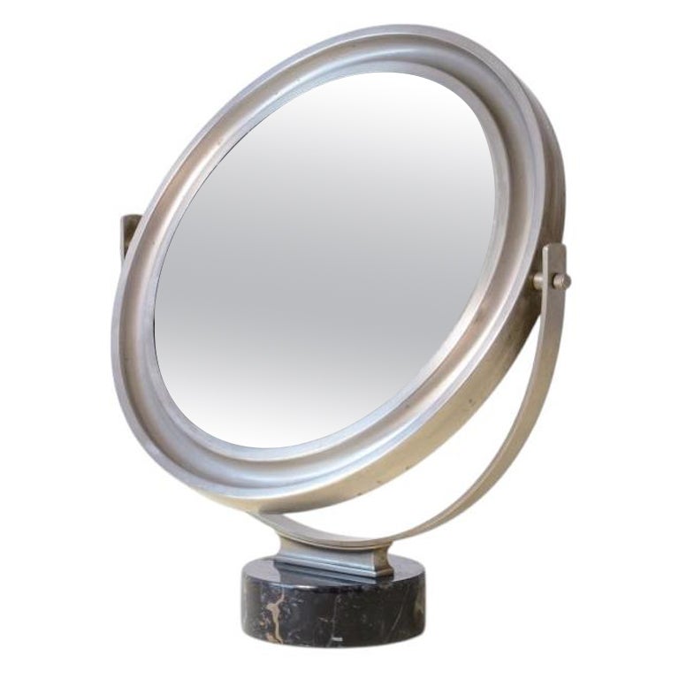 Tilting steel table mirror with a Marquinia marble base by Artemide For Sale