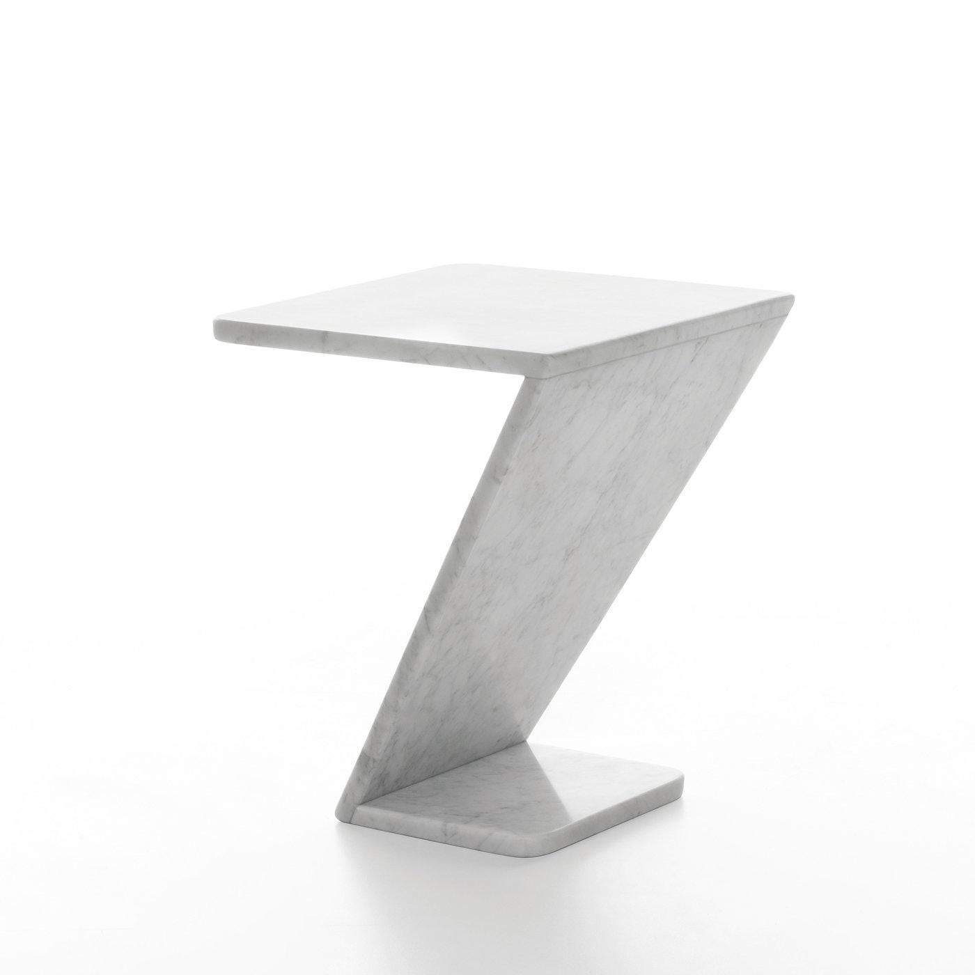 Side table, in white Carrara marble, matte polished finish.