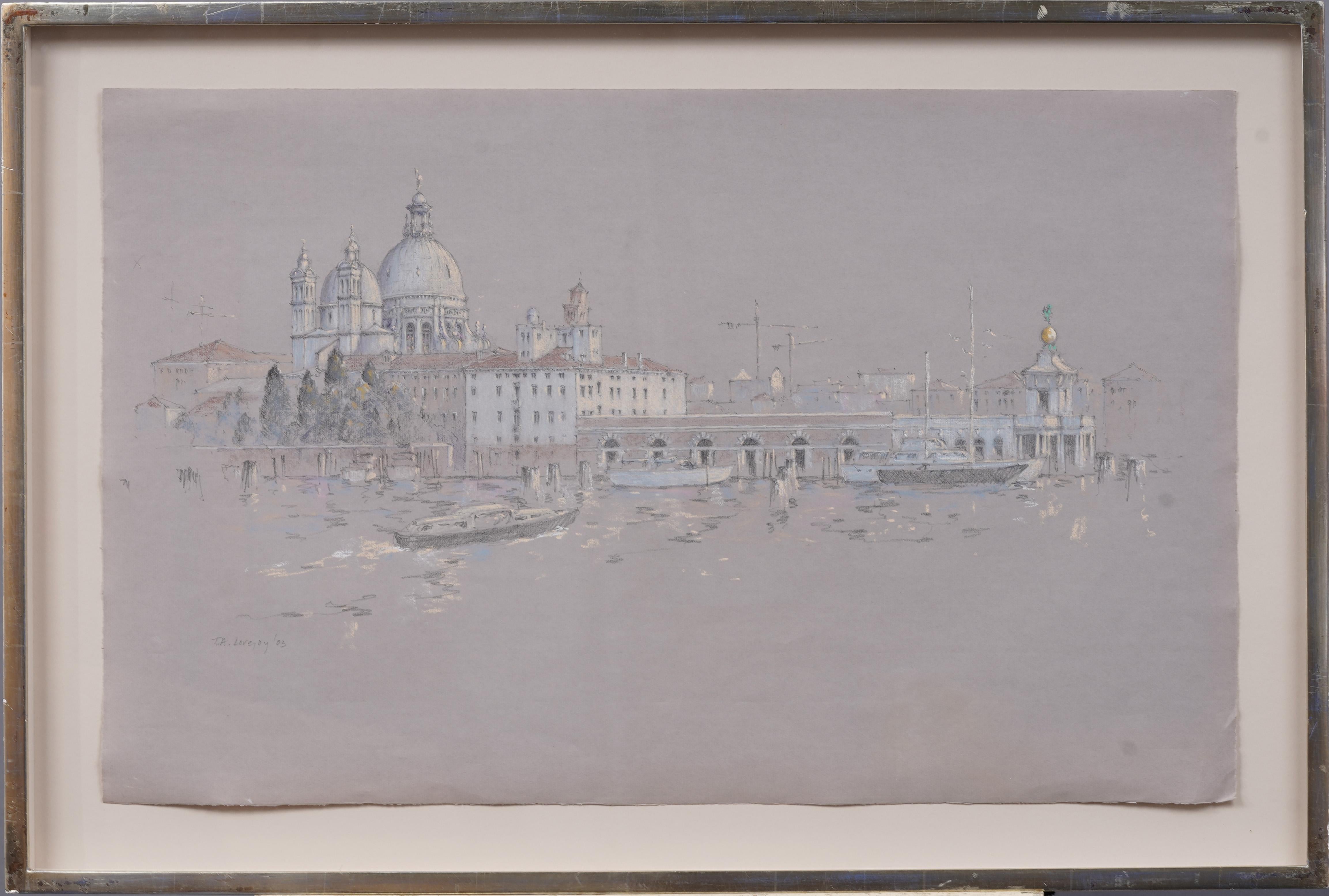 Sutil americano en Italia Vista de Venecia Firmado Enmarcado Pintura original de paisaje urbano - Painting de Tim A Lovejoy 