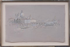 Sottile Americano in Italia Vista di Venezia Firmato con cornice Originale Pittura di paesaggio urbano