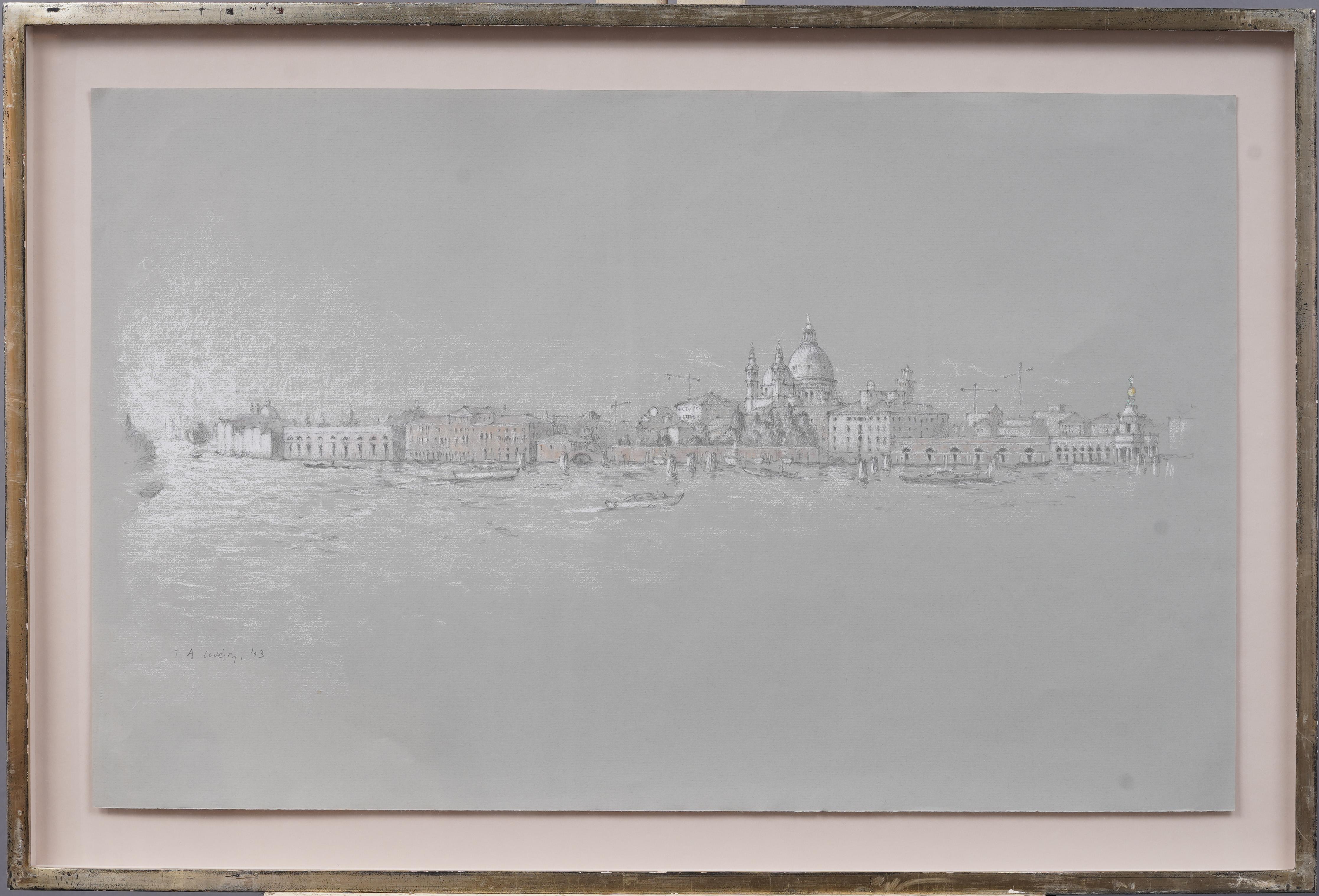 Sutil americano en Italia Vista de Venecia Firmado Enmarcado Pintura original de paisaje urbano