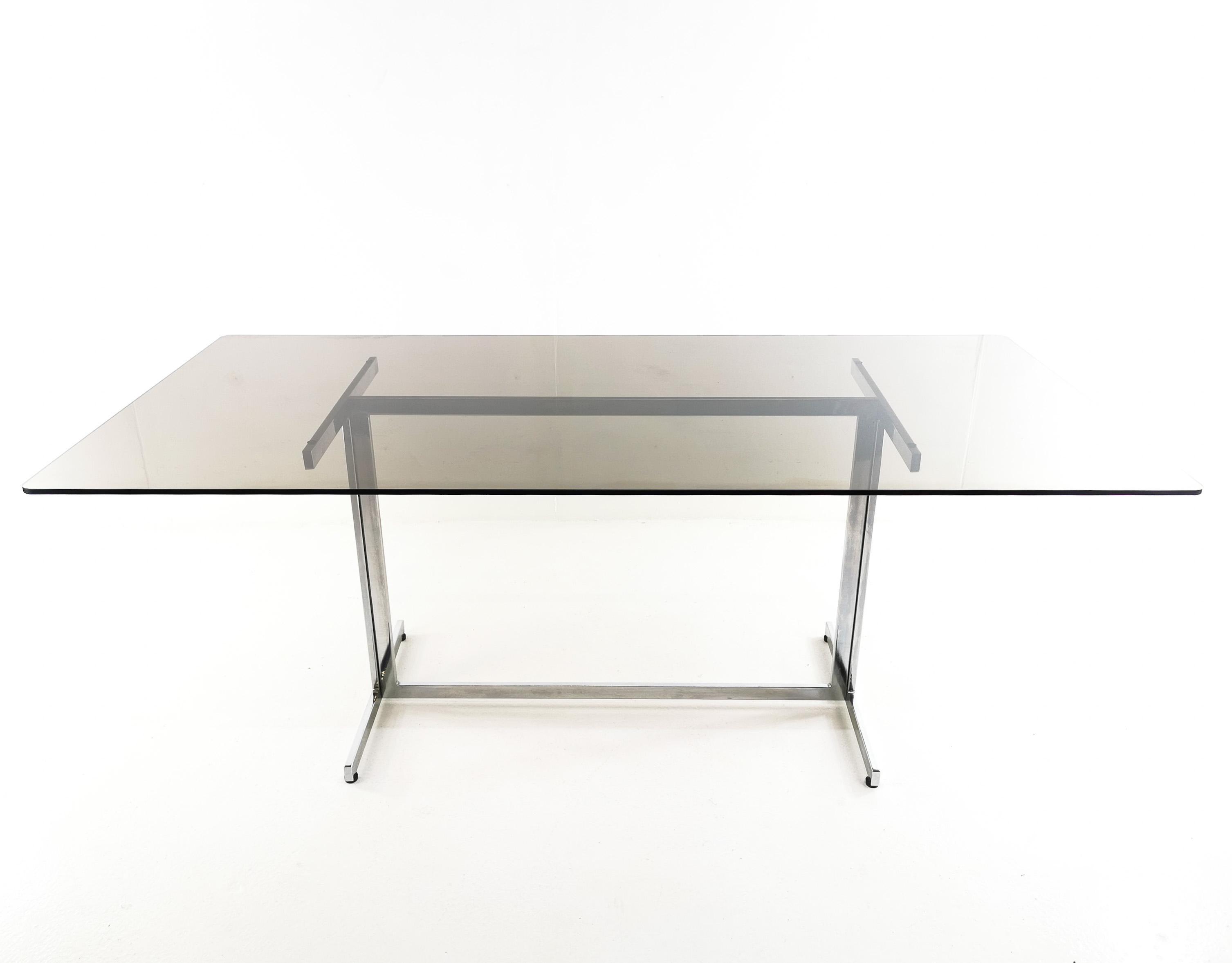 Tim Bates for Pieff Glass & Chrome Dining Table Desk Midcentury Vintage In Good Condition In STOKE ON TRENT, GB