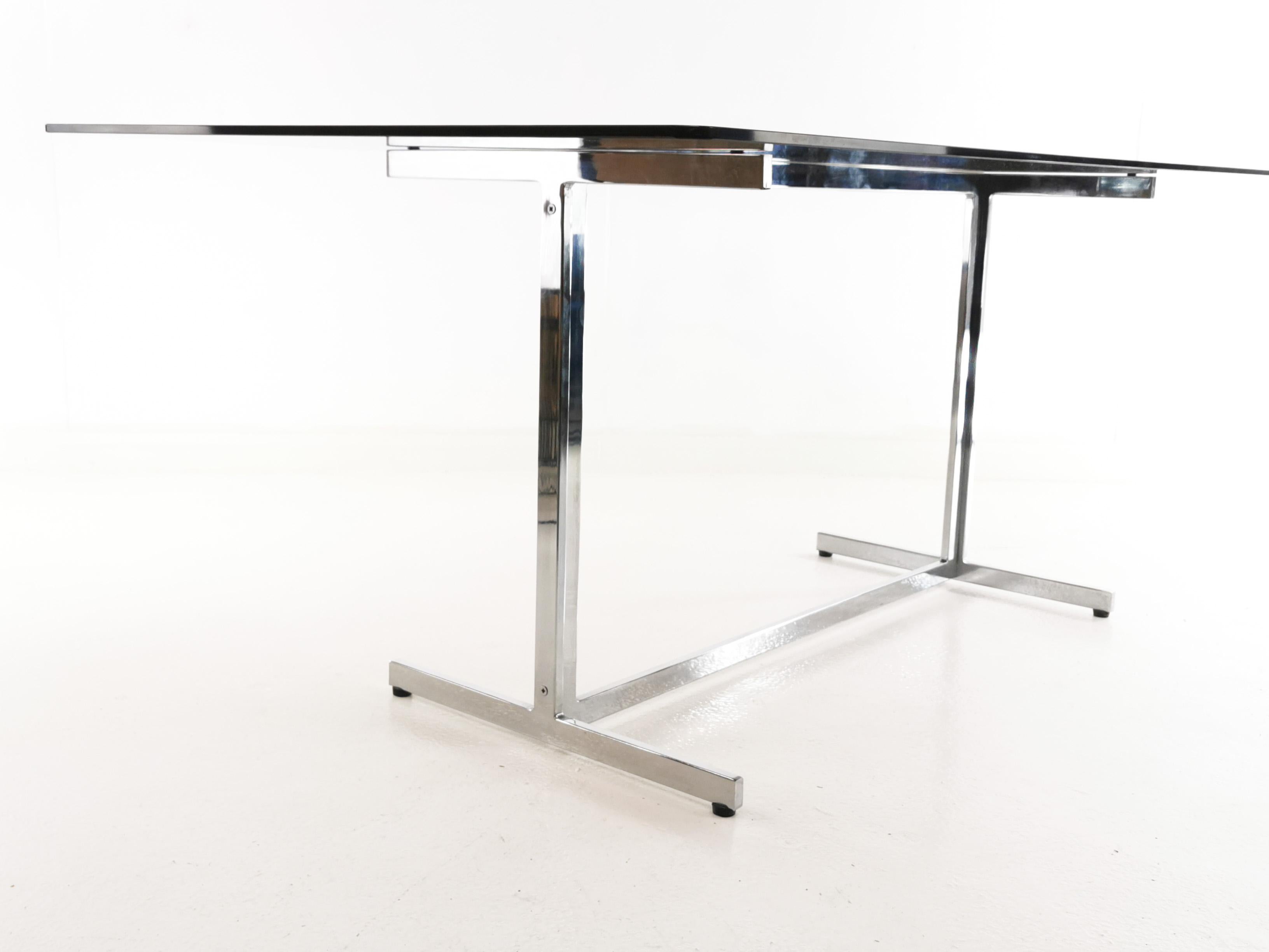 Tim Bates for Pieff Glass & Chrome Dining Table Desk Midcentury Vintage 1