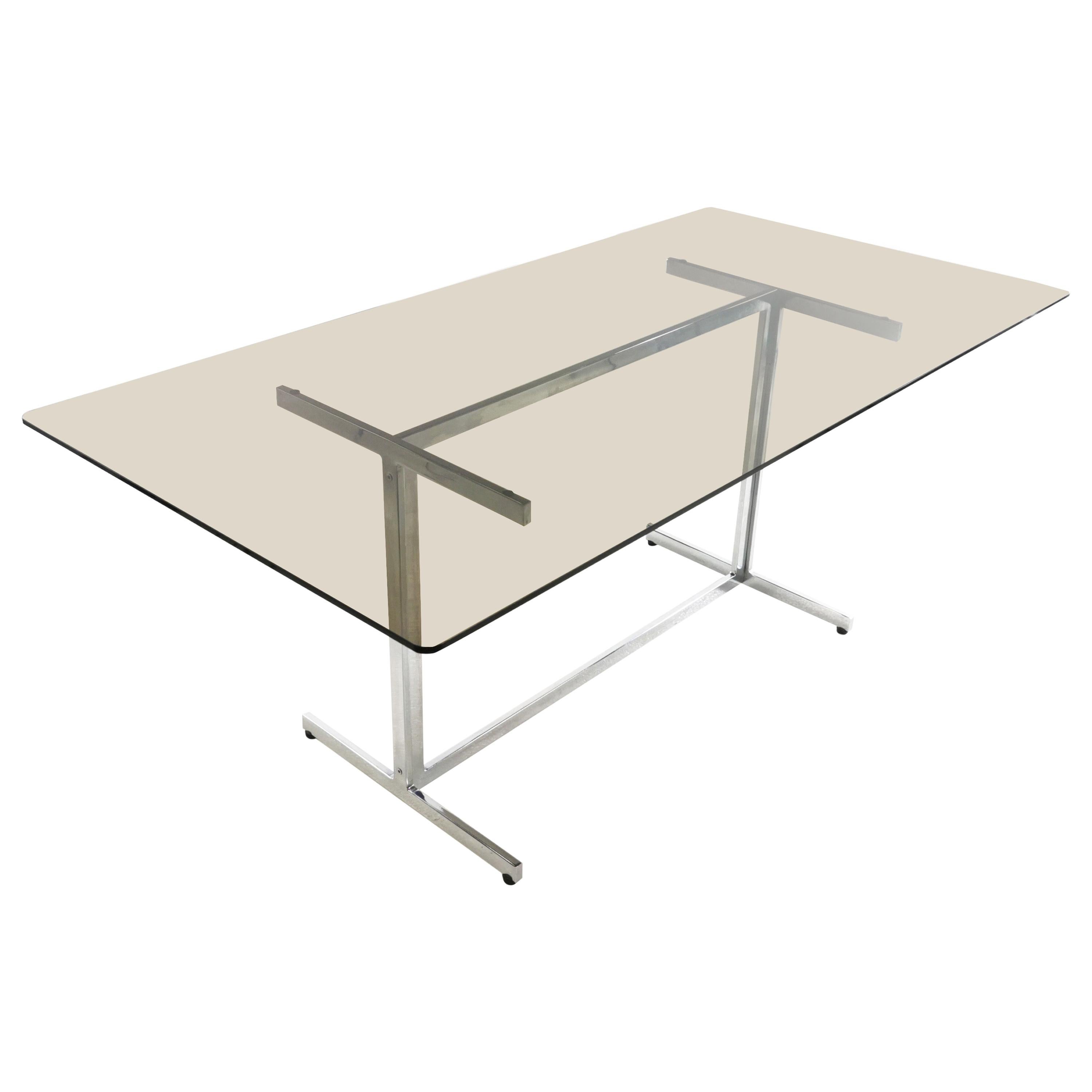 Tim Bates for Pieff Glass & Chrome Dining Table Desk Midcentury Vintage