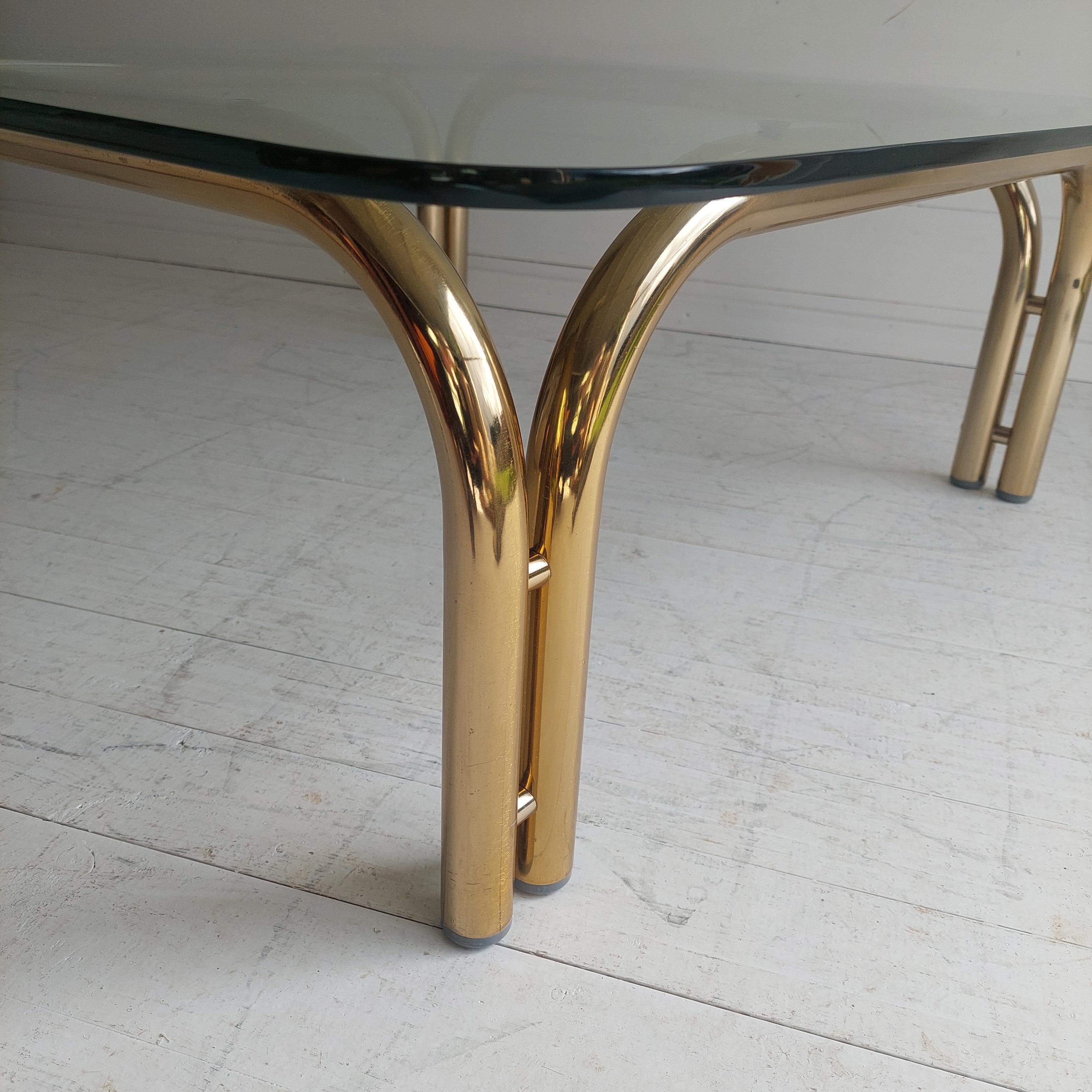 Tim Bates for Pieff Kadia Gilded Chrome & Glass Coffee Table, 1970s 3