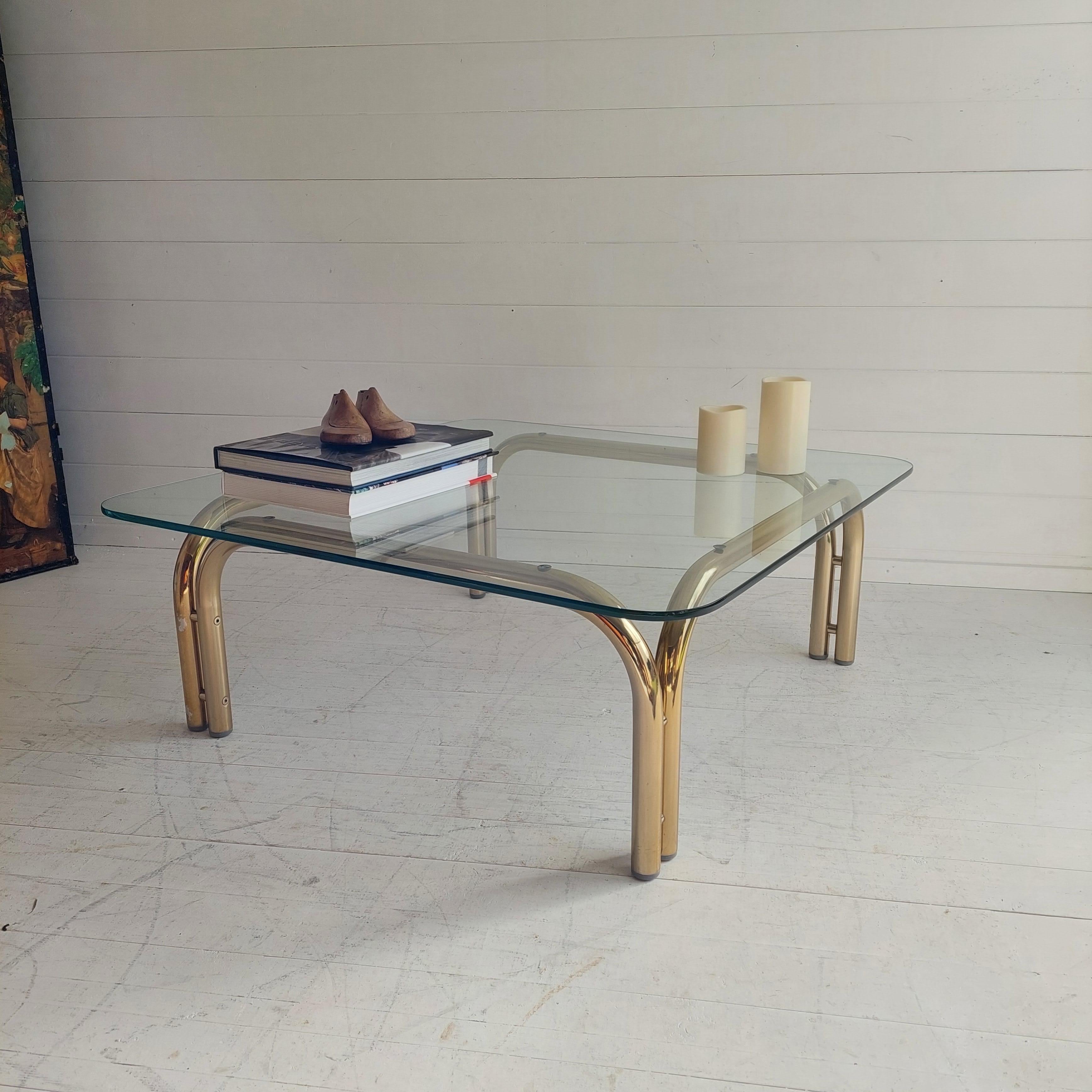 Mid-Century Modern Tim Bates for Pieff Kadia Gilded Chrome & Glass Coffee Table, 1970s