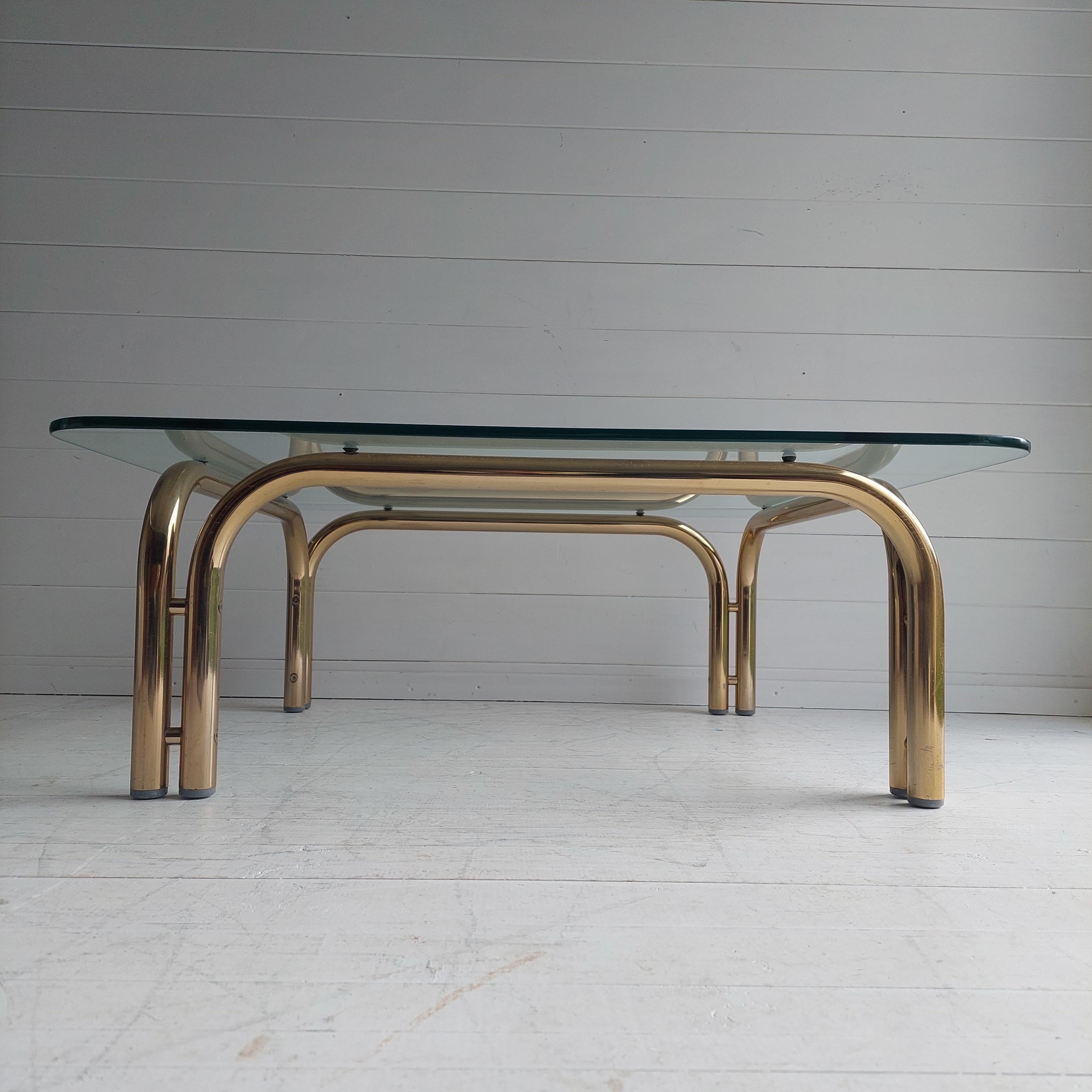 British Tim Bates for Pieff Kadia Gilded Chrome & Glass Coffee Table, 1970s