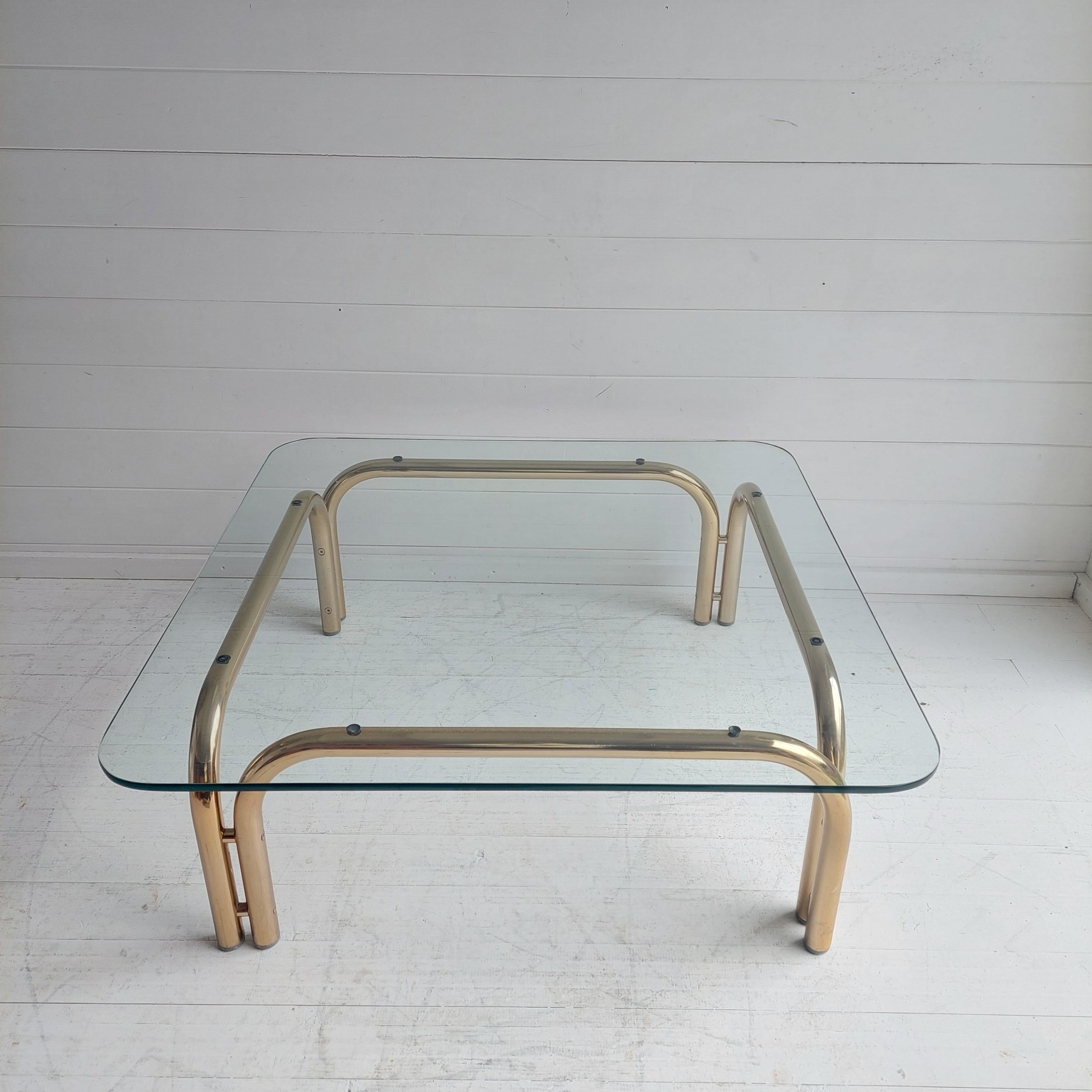 Tim Bates for Pieff Kadia Gilded Chrome & Glass Coffee Table, 1970s In Good Condition In Leamington Spa, GB