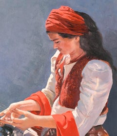 The Female Musician - 20th Century English Oil on Canvas Portrait Painting