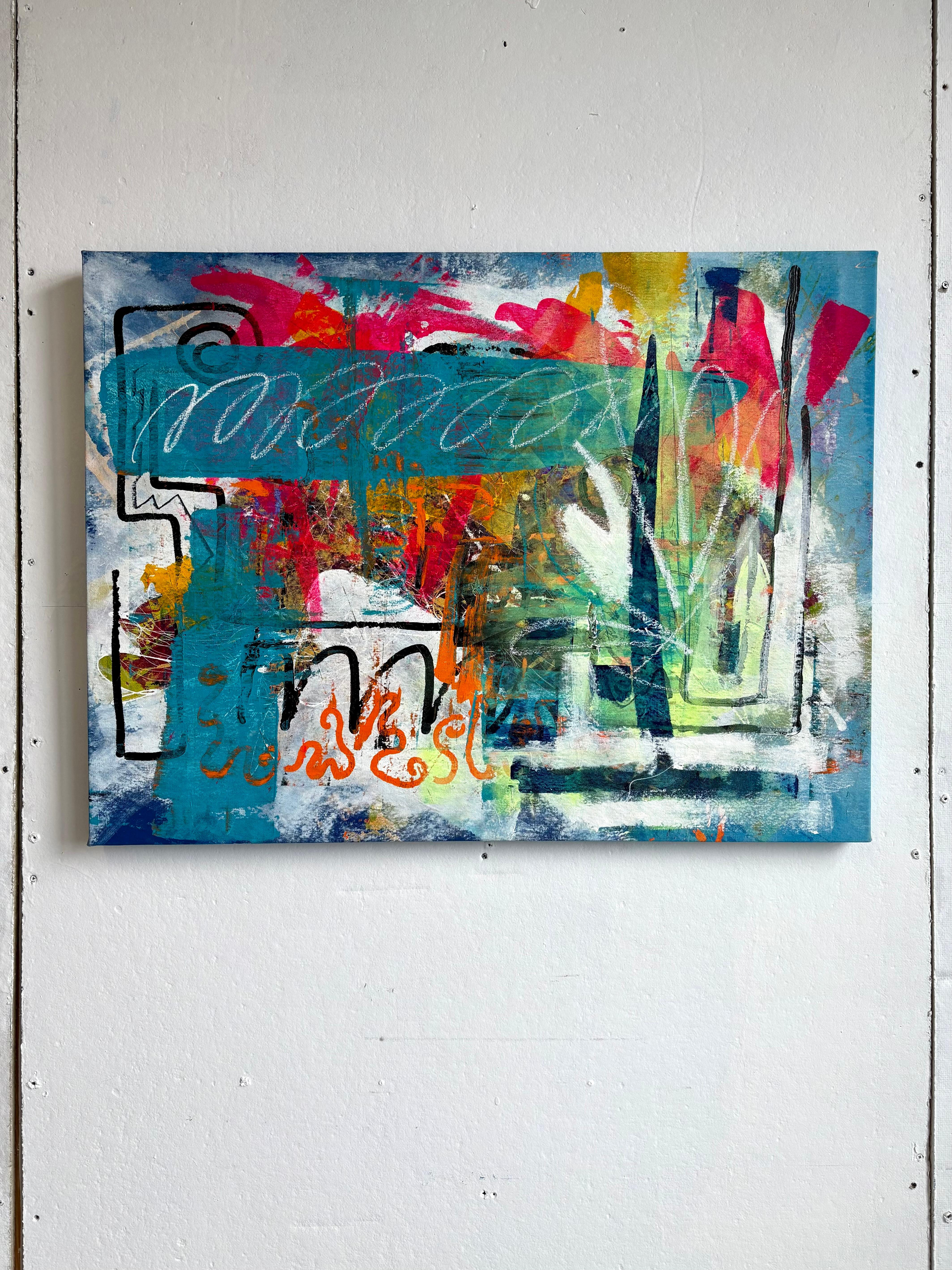 <p>Comentarios del artista<br>Goteos y derrames de varios colores se extienden sobre un fondo de azules manchados y aguados. En este cuadro, el artista Tim Engelhardt rinde homenaje a tres de sus artistas favoritos: Helen Frankenthaler, Cy Twombly y