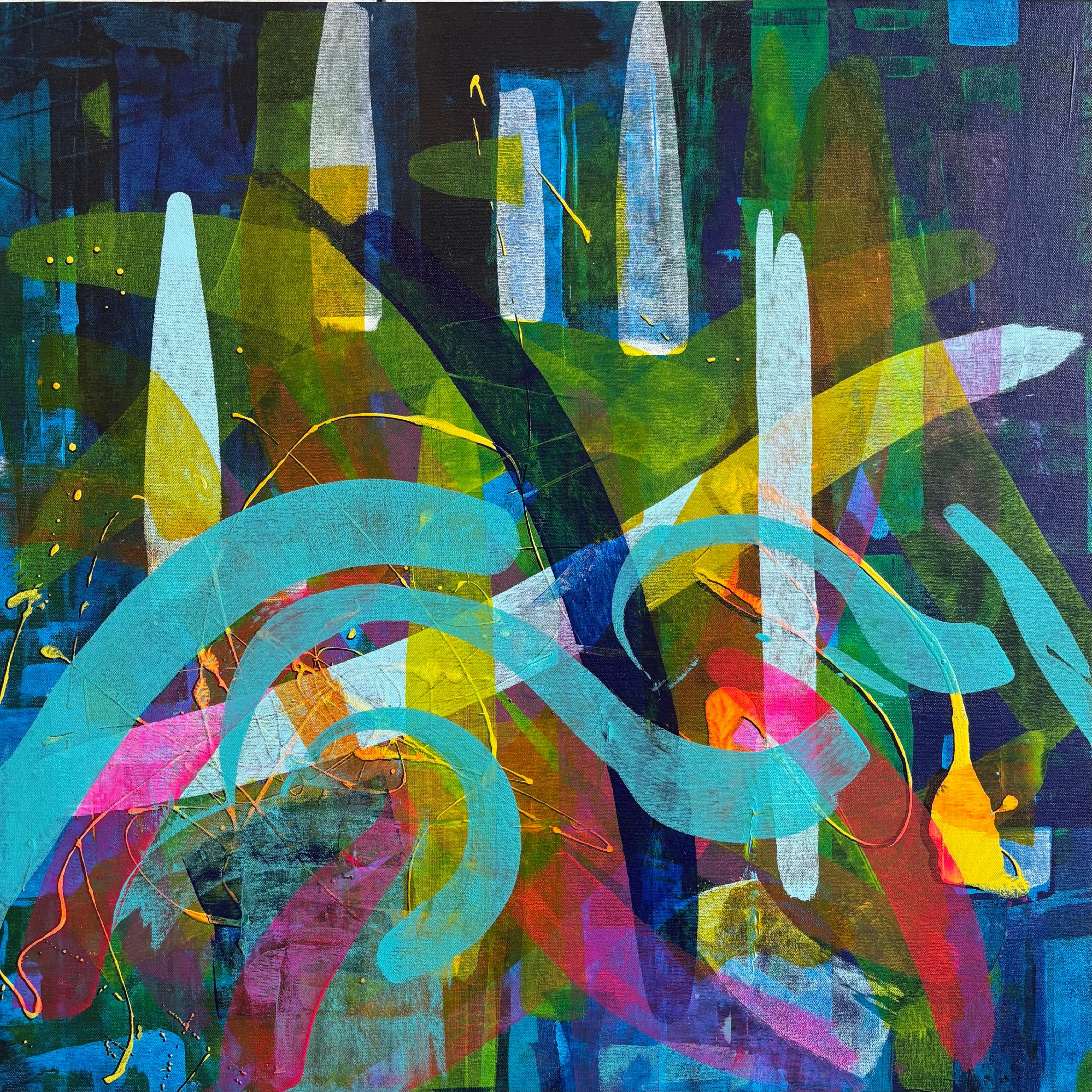 Tim Engelhardt Abstract Painting – Nächtliche Geschichten, abstrakte Malerei