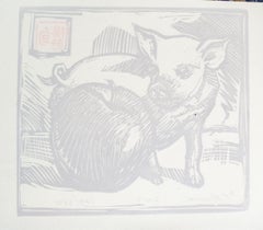 Adorable Tim Engelland Farmhouse Pig Woodcut