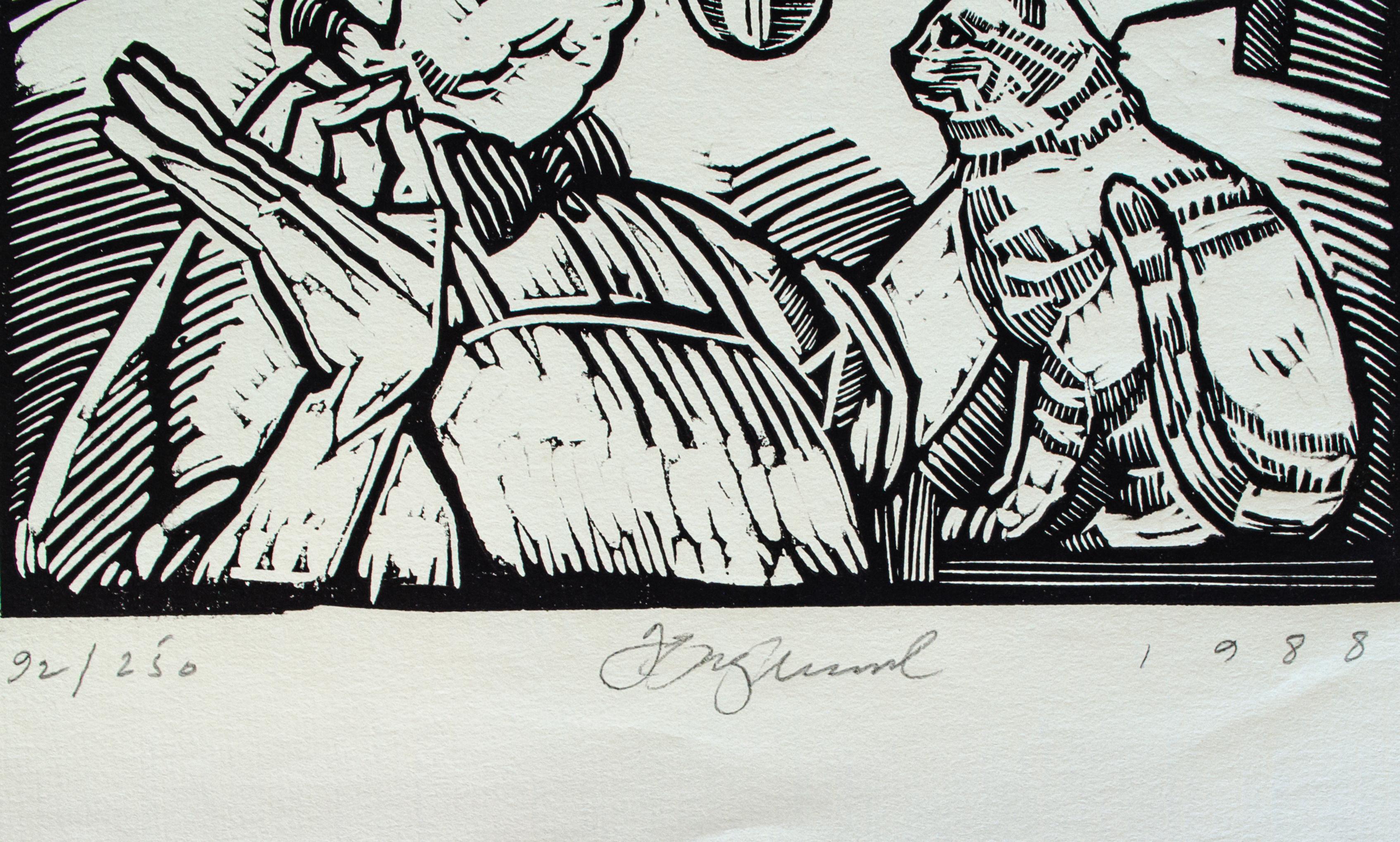 Cat and Chef Woodcut by Tim Engelland, Deerfield Academy For Sale 1