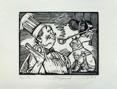 Retro Cat and Chef Woodcut by Tim Engelland, Deerfield Academy