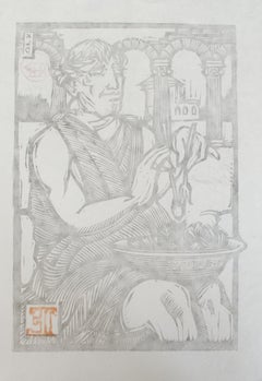 Cheeky Bacchus Woodcut by Tim Engelland