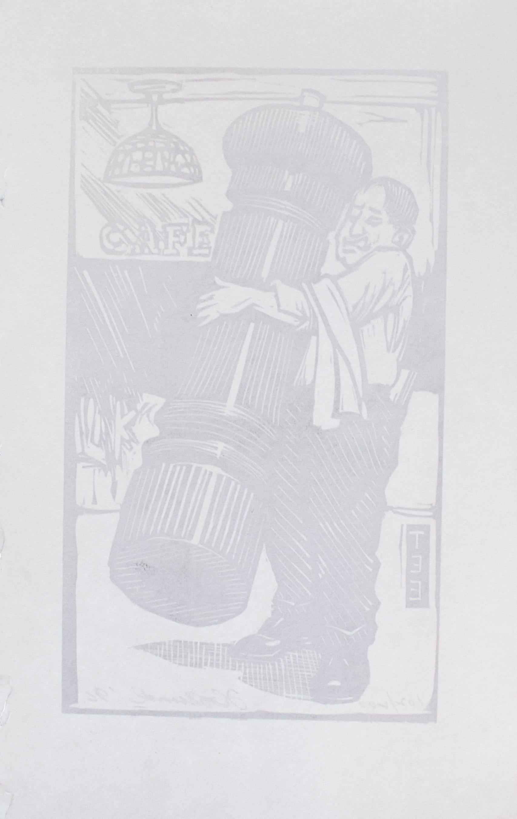 Tim Engelland (américain, 1950-2012)
Un peu de poivre noir fraîchement moulu ?, 1996
Linogravure
11 x 7 in.
Signé et daté en bas à droite : AT&T 996
Signé et numéroté en bas à gauche : 102/200
Édition de 200 exemplaires imprimés à la main sur une