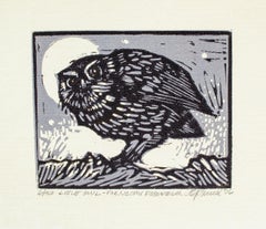 Little Owl Combined Wood/Linocut by Tim Engelland