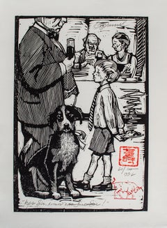 Vintage Norman Rockwell-Style Woodcut by Tim Engelland