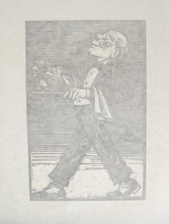 Waiter Woodcut by Tim Engelland, Deerfield Academy