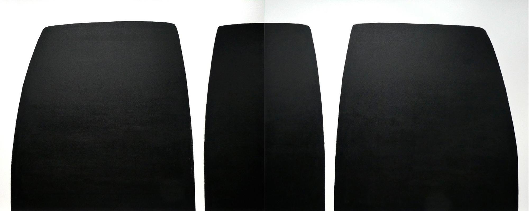 Marker 01 02 - black and white, abstract minimalist, diptych, acrylic on canvas - Painting by Tim Forbes