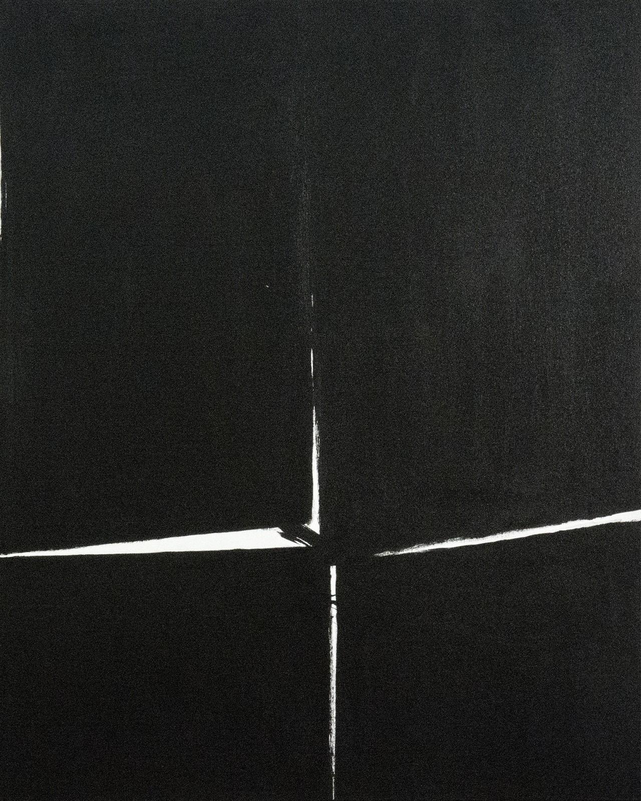 Move #2 - bold, black and white, abstract minimalist, acrylic on canvas - Contemporary Painting by Tim Forbes