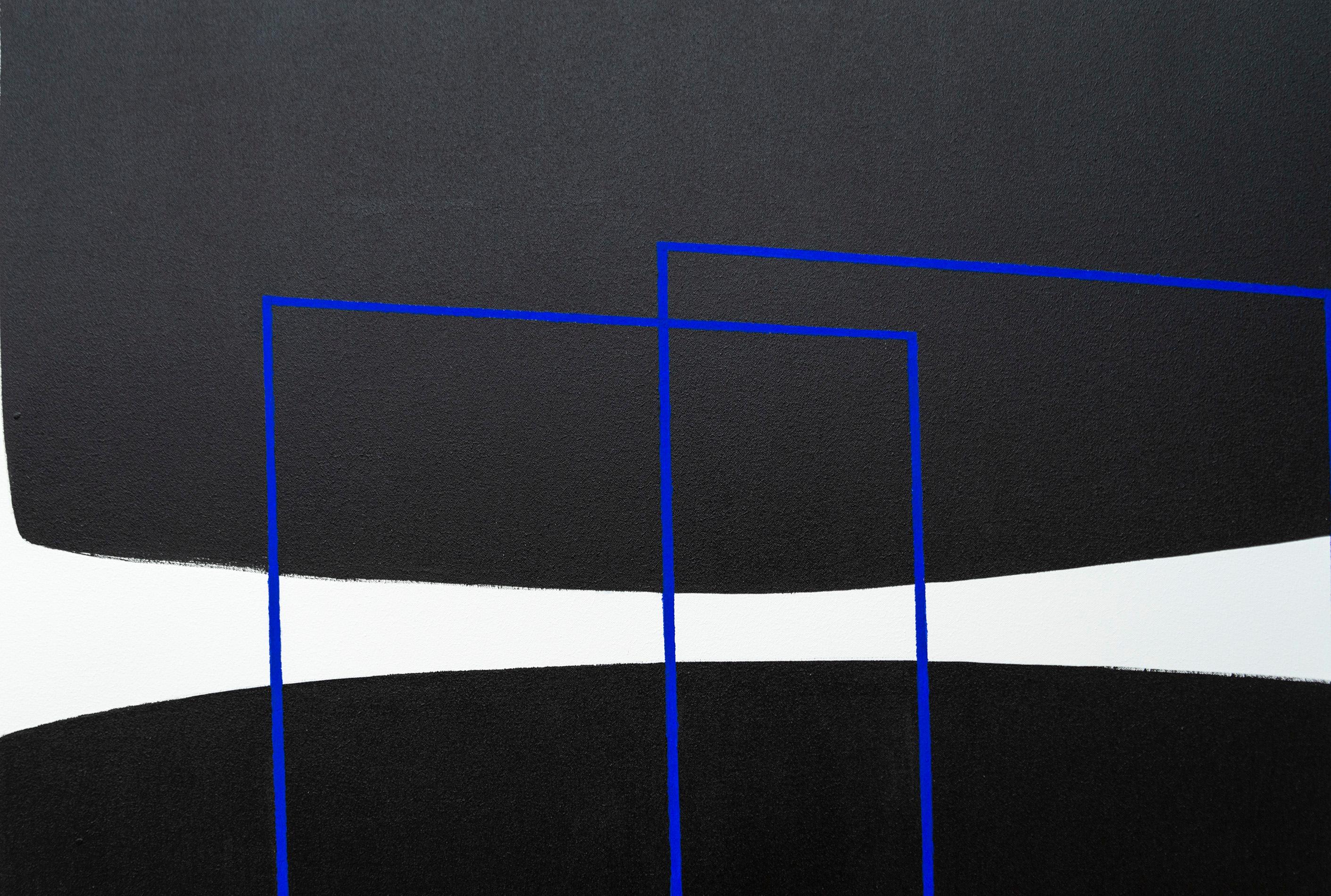 Parallelism - bold, black, white, blue, abstract minimalist, acrylic on canvas - Contemporary Painting by Tim Forbes