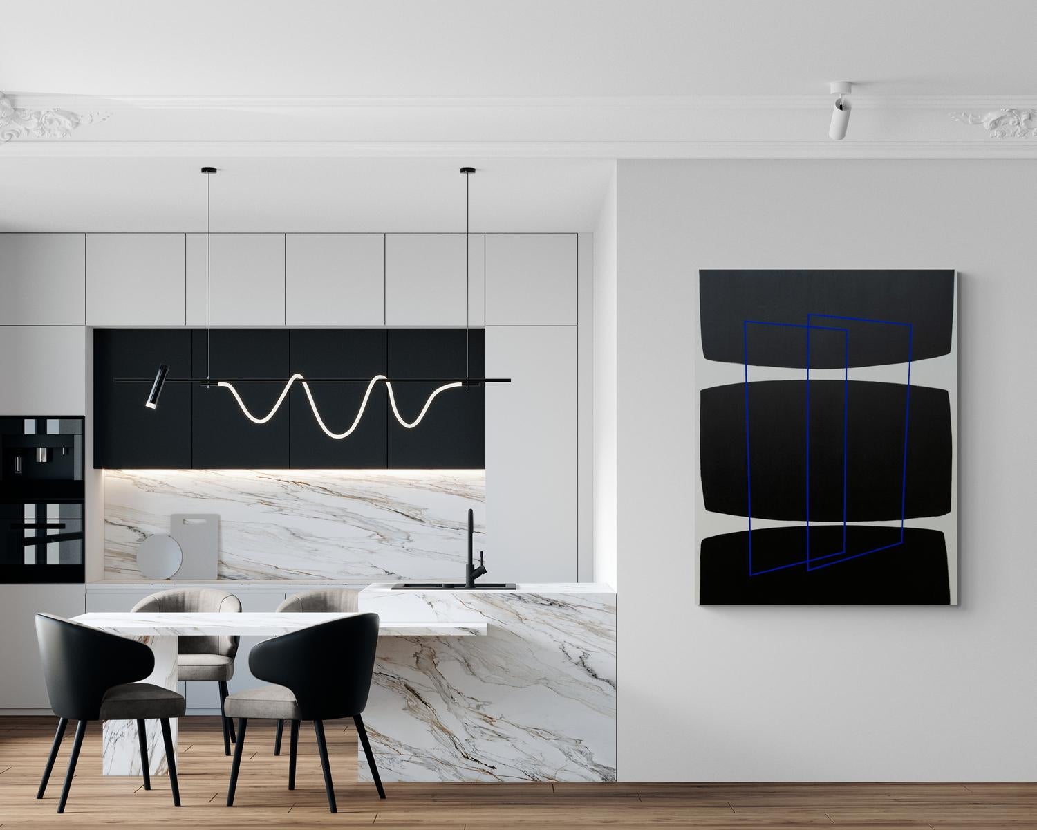 Parallelism - bold, black, white, blue, abstract minimalist, acrylic on canvas 5